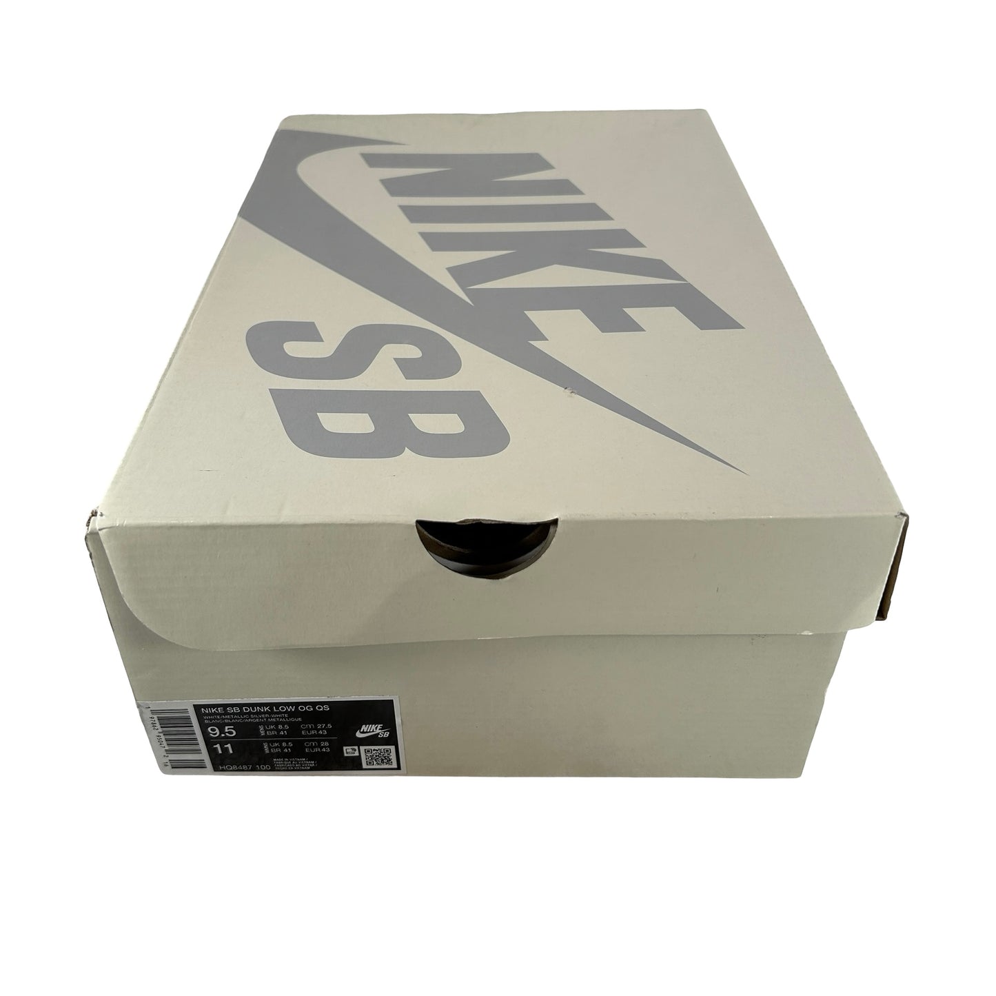 HQ8487 100 Nike SB Dunk Low Supreme 94 White Metallic Silver [USED] - 9.5 M (Used)