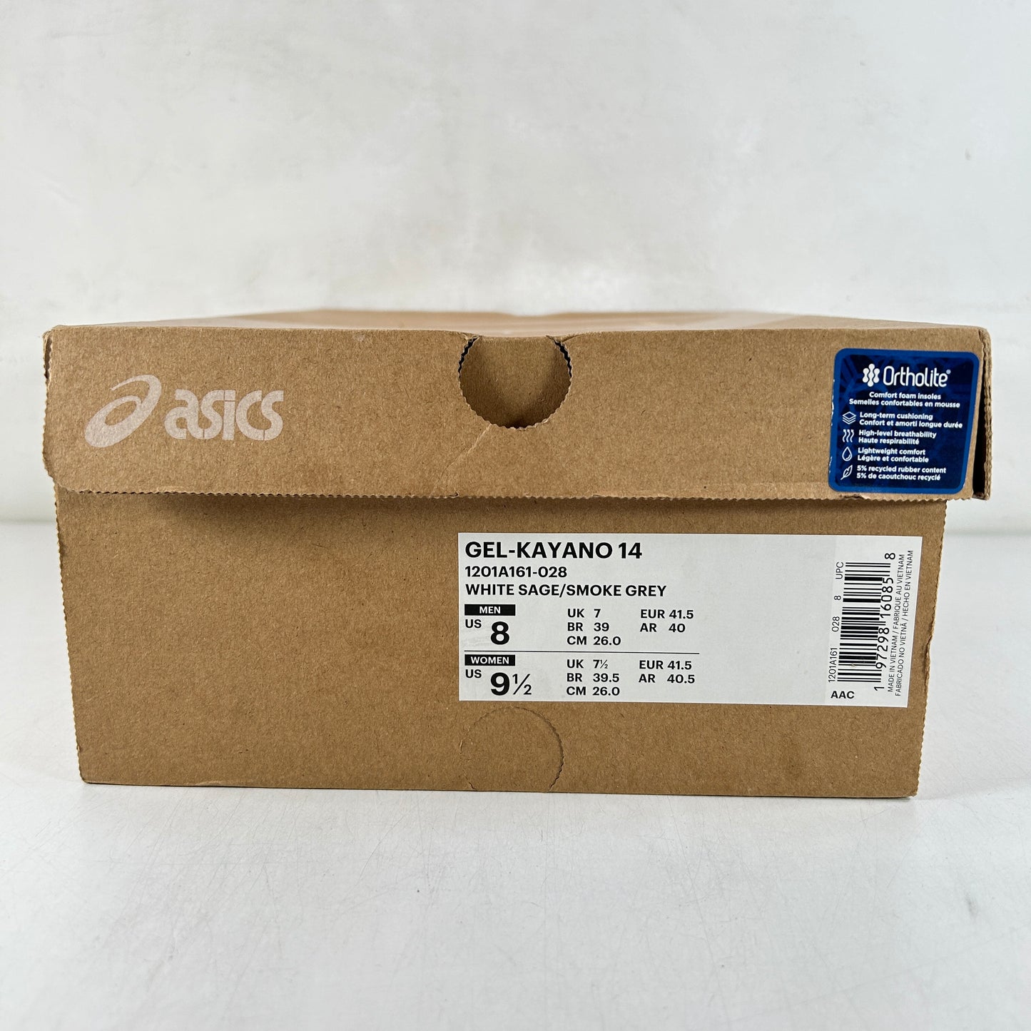 1201A161 028 ASICS Gel-Kayano 14 White Sage Smoke Grey [USED] - 8 M (Used)