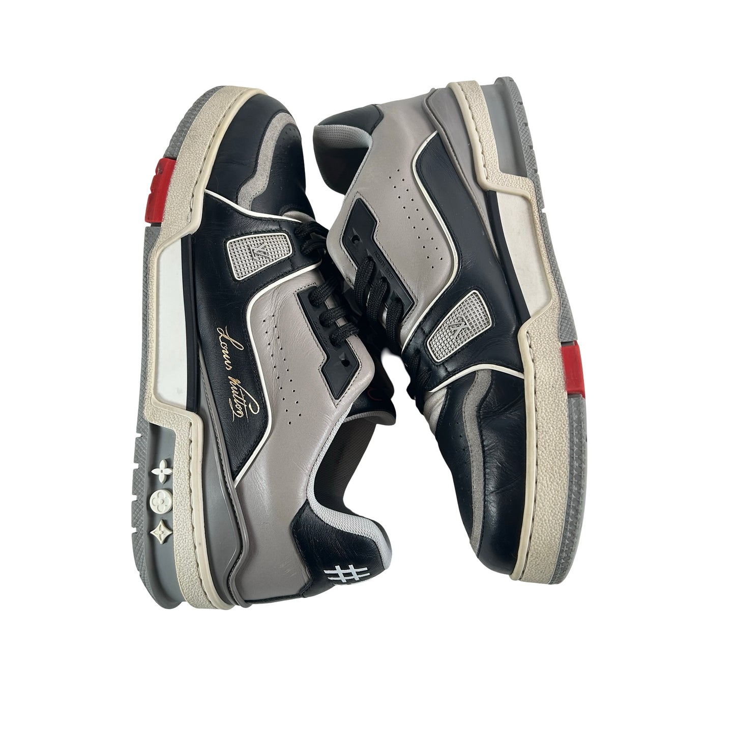 1A54H5 Louis Vuitton LV Trainer Sneaker Low Black Grey [USED] - LV 6.5 (Used) (No Box)