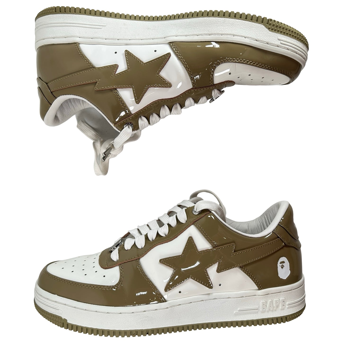 1I70 291 021 A Bathing Ape Bape Sta Patent Leather White Khaki (2023) [USED] - 9 M (Used) (No Box)