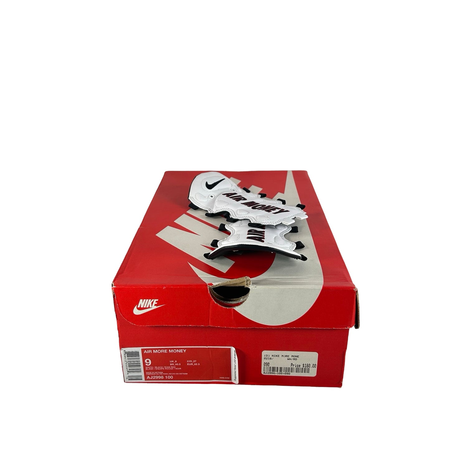 AJ2998 100 Nike Air More Money White Black Team Red [USED] - 9 M (Used)