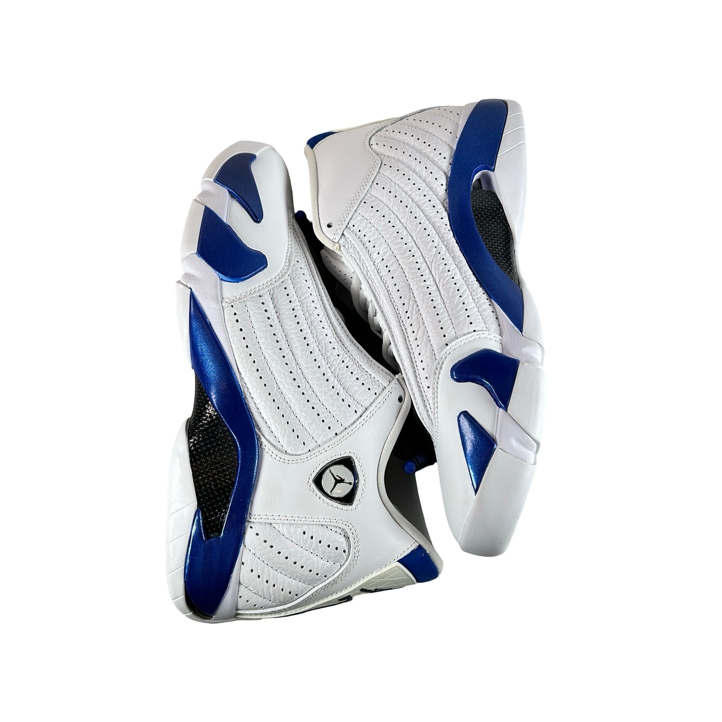 487471 104 Jordan 14 Retro White Hyper Royal - 9 M (Yellowing)