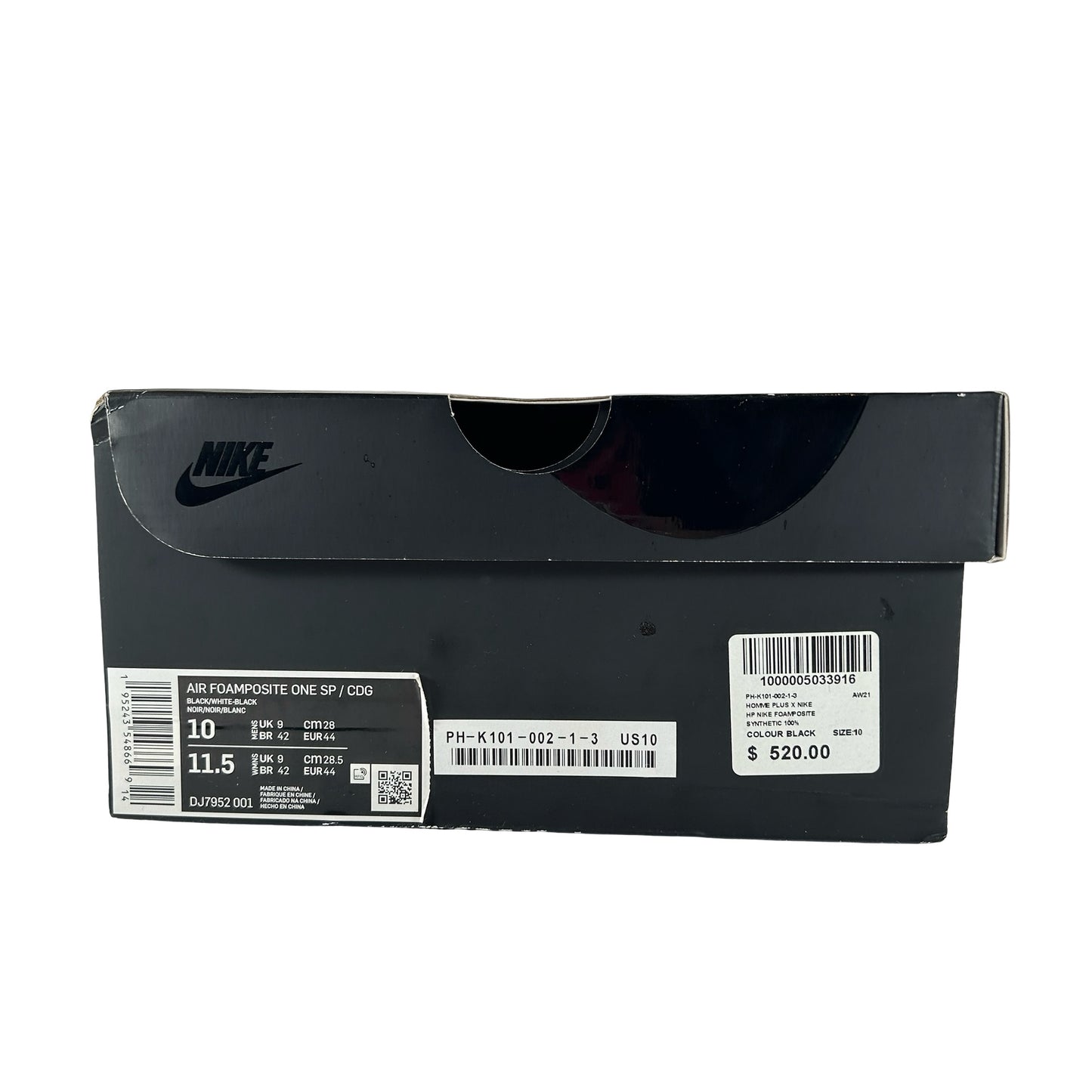 DJ7952 001 Nike Air Foamposite One Comme des Garcons Homme Plus Black [USED] - 10 M (Used)