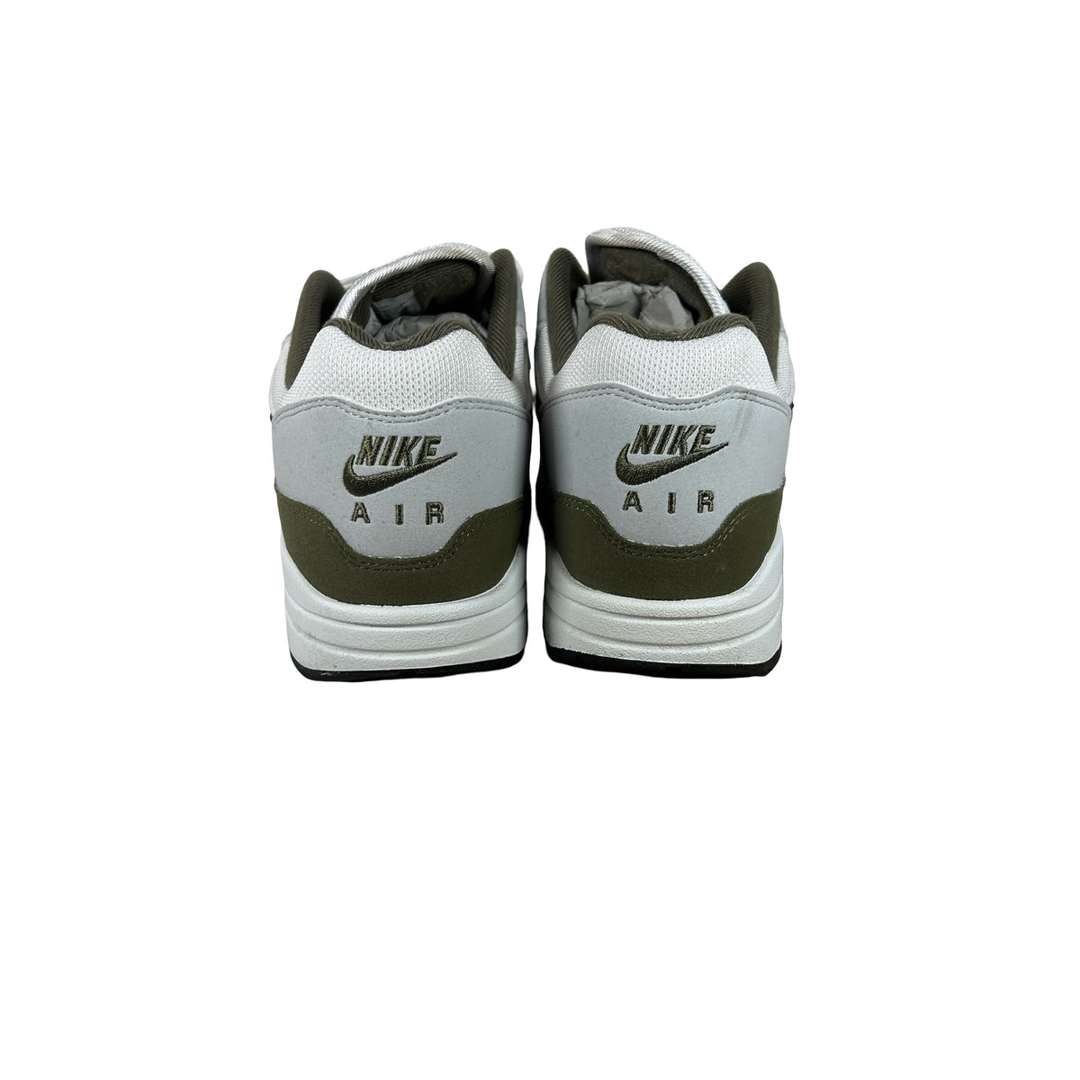 FD9082 102 Nike Air Max 1 White Black Medium Olive [USED] - 13 M (Used2)