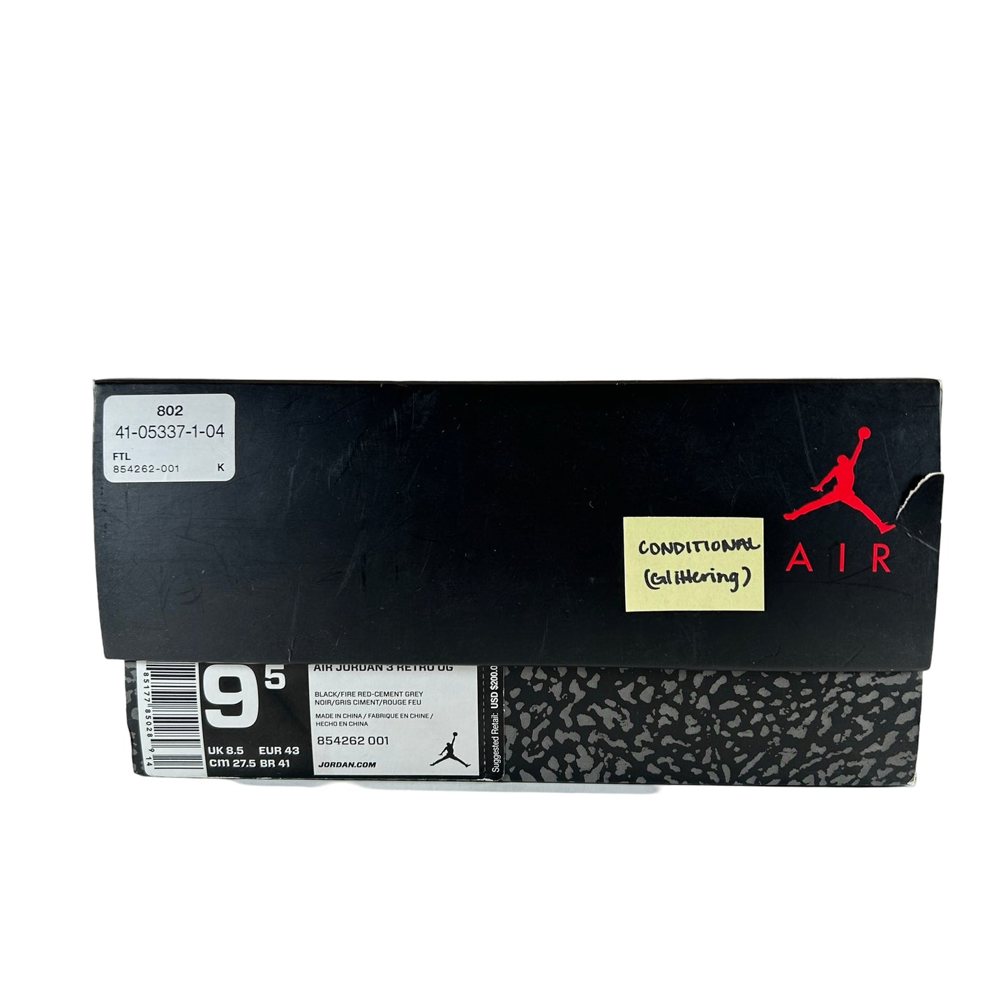 854262 001 Jordan 3 Black Cement 2018 [CONDITIONAL] - 9.5 M (Glittering)