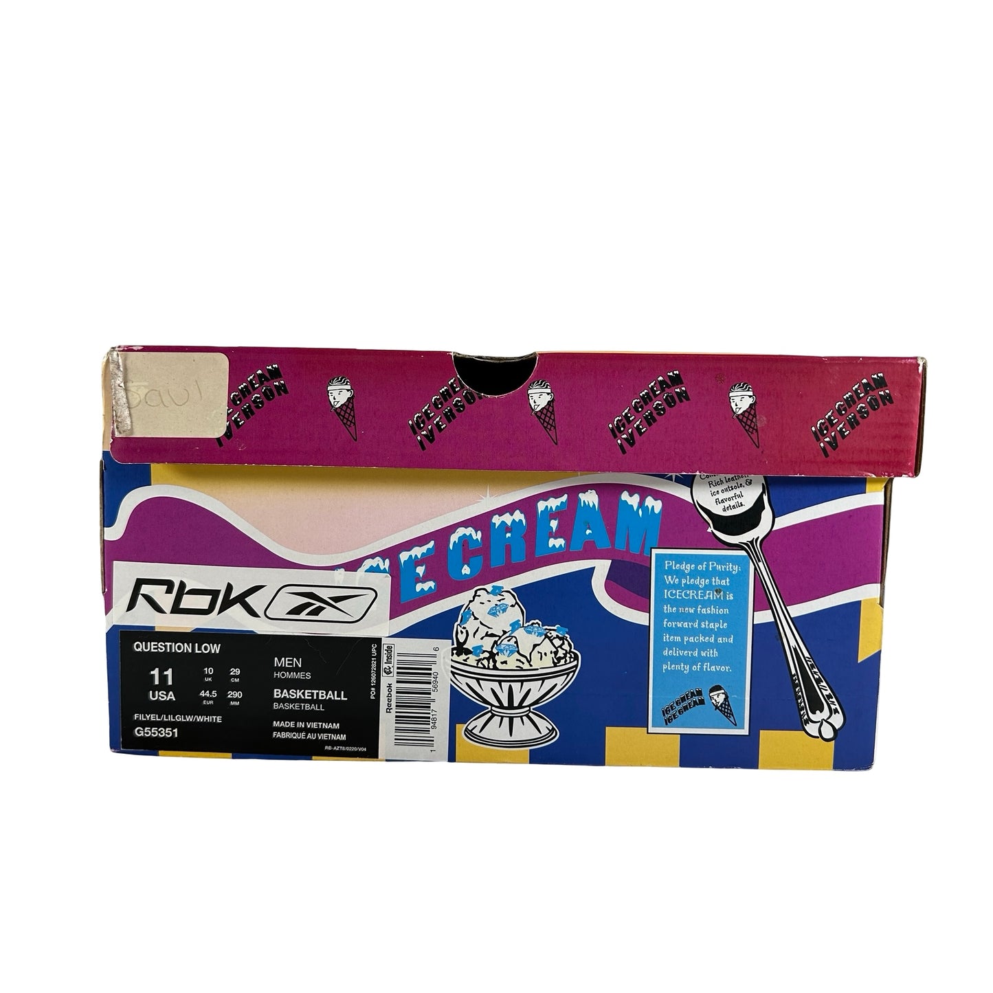 G55351 Reebok Question Low BBC Ice Cream Running Dog Yellow Purple [USED] - 11 M (Used)