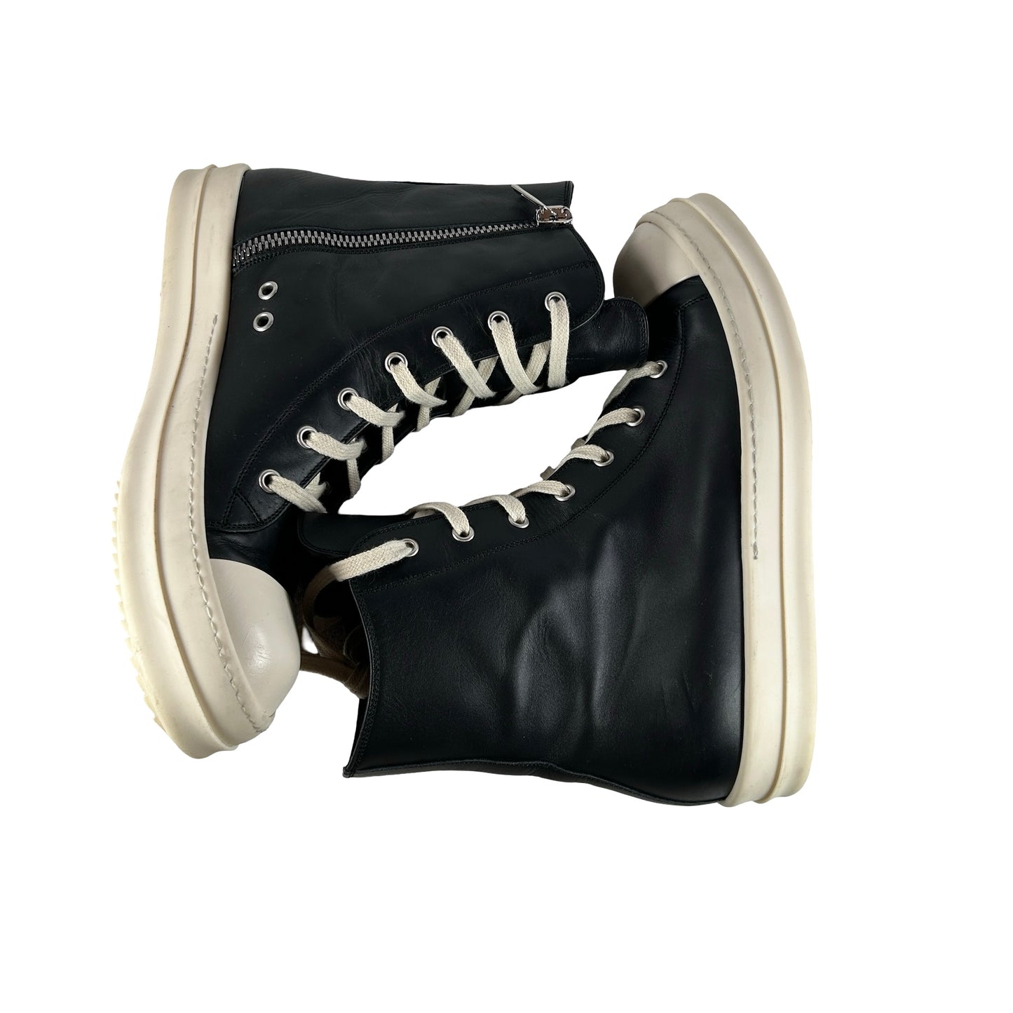 RU01B1890 Rick Owens Ramones Leather High Top Black Cream [USED] - EU 42 (Used2) (No Box2)