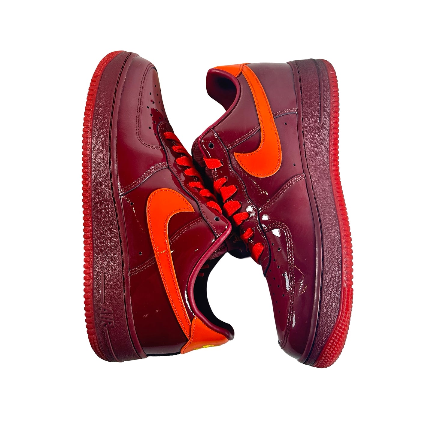 IO4489 601 Nike Air Force 1 Low Patent Leather Dark Team Red Safety Orange [USED] - 9 M (Used)