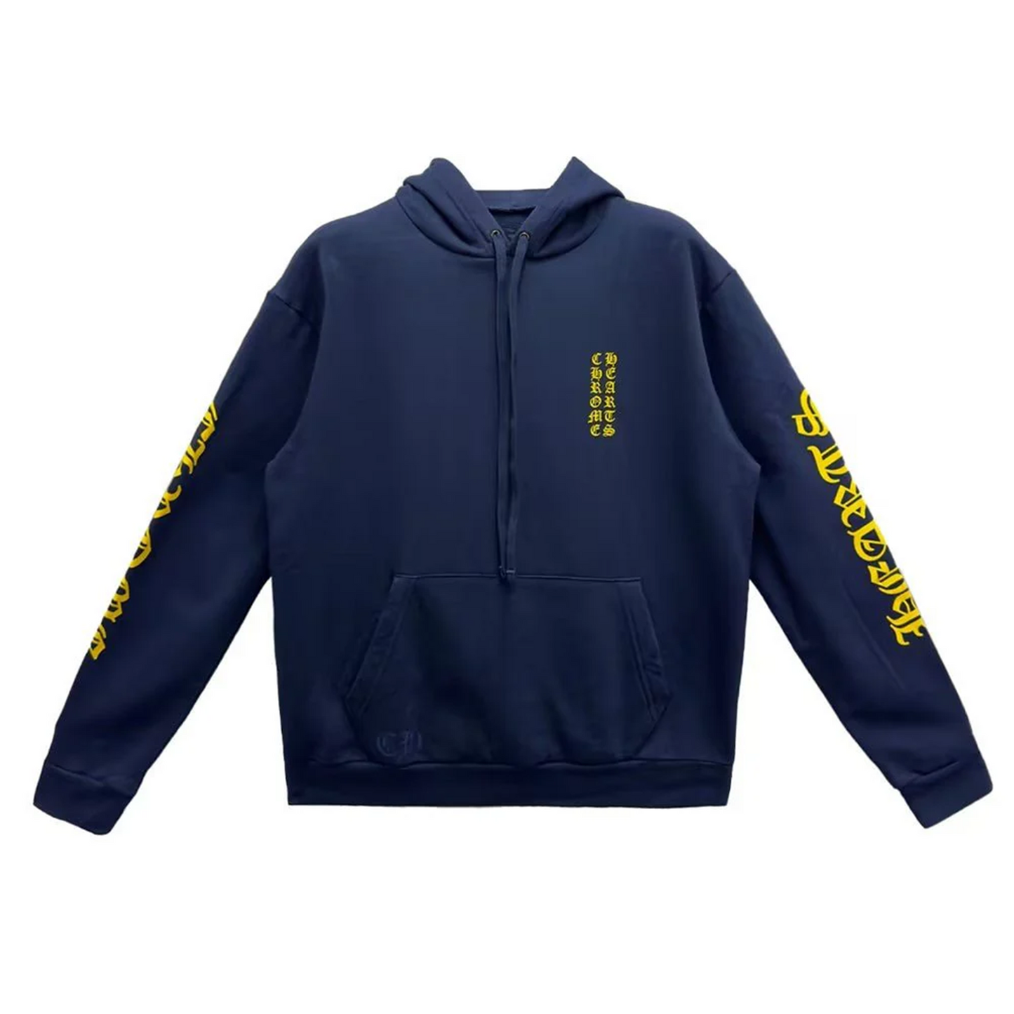 Chrome Hearts Navy & Yellow Script Logo Hoodie