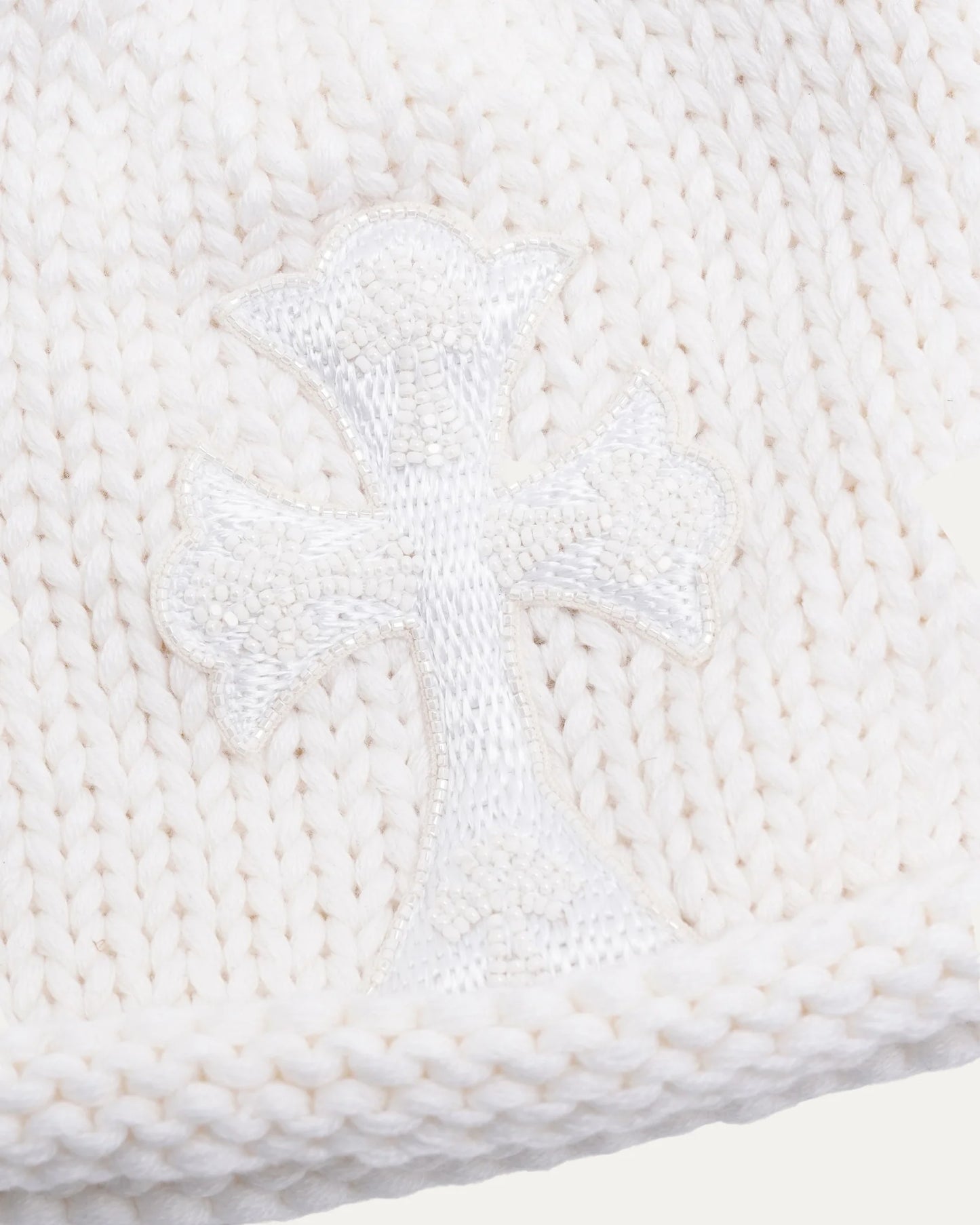 Chrome Hearts Cashmere Beaded Cross Beanie White