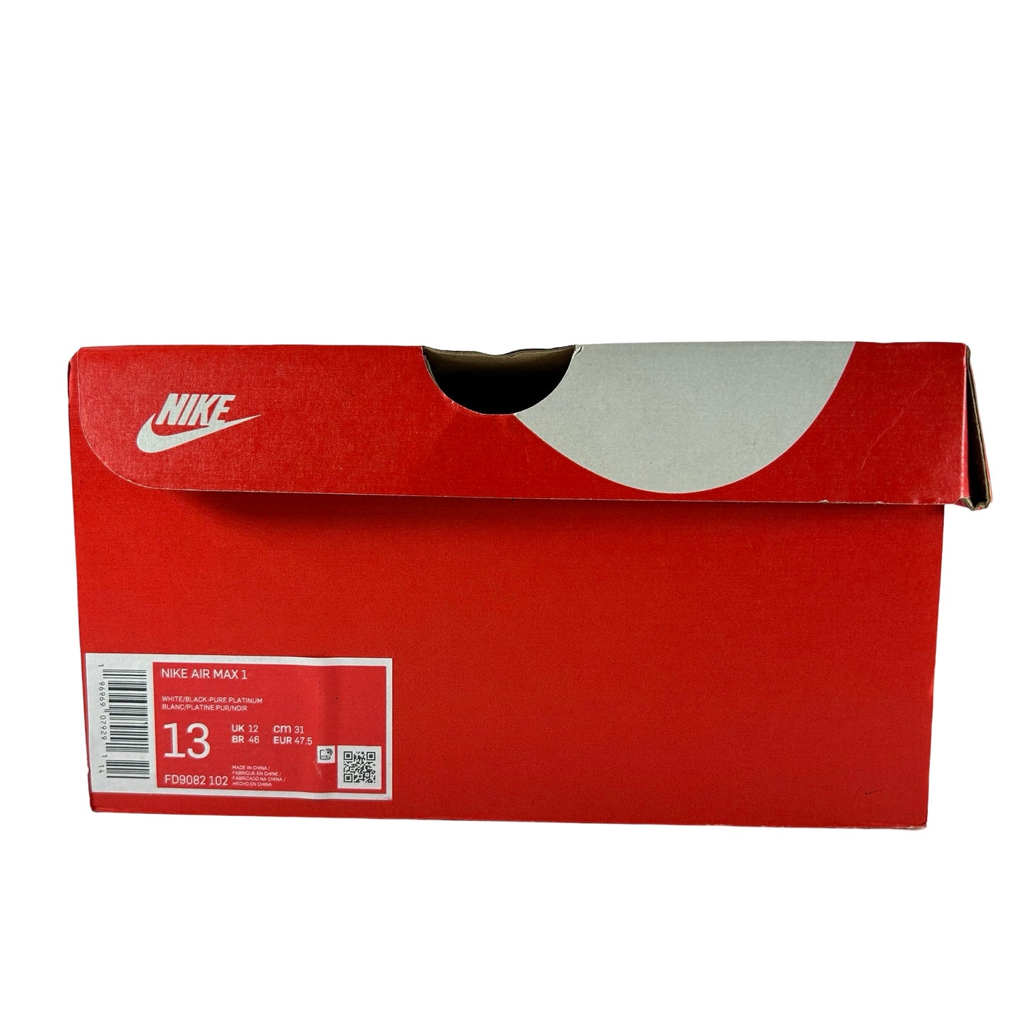 FD9082 102 Nike Air Max 1 White Black Medium Olive [USED] - 13 M (Used)
