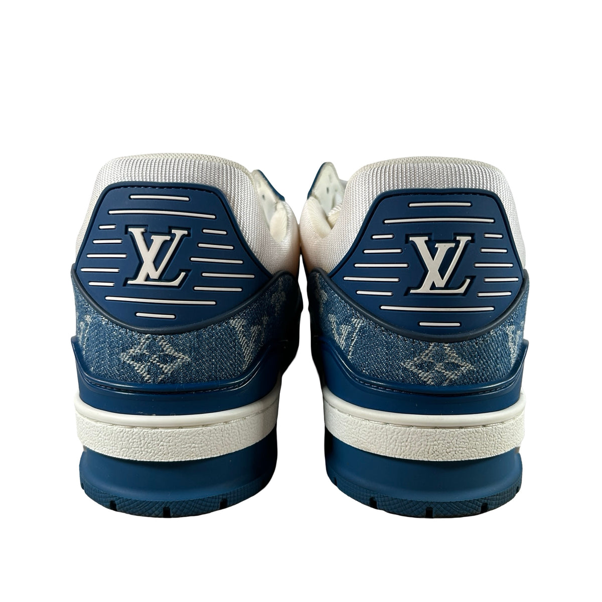 1A9JGZ Louis Vuitton LV Trainer Monogram Denim White Blue [USED] - LV 6 / US 7 (Used) (No Box)