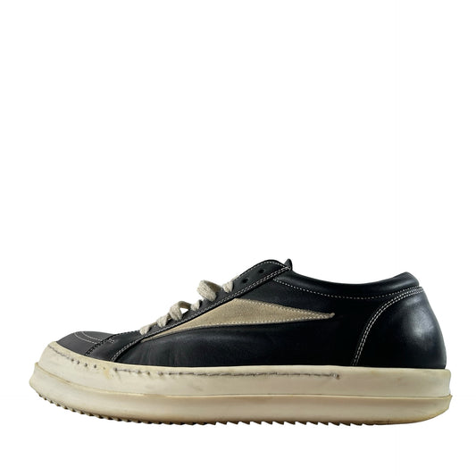 RU01E5897 LGYLVS 911 Rick Owens Vintage Leather Sneaker Black Milk [USED] - 43 EU / 10 US M (Used) (No Box)
