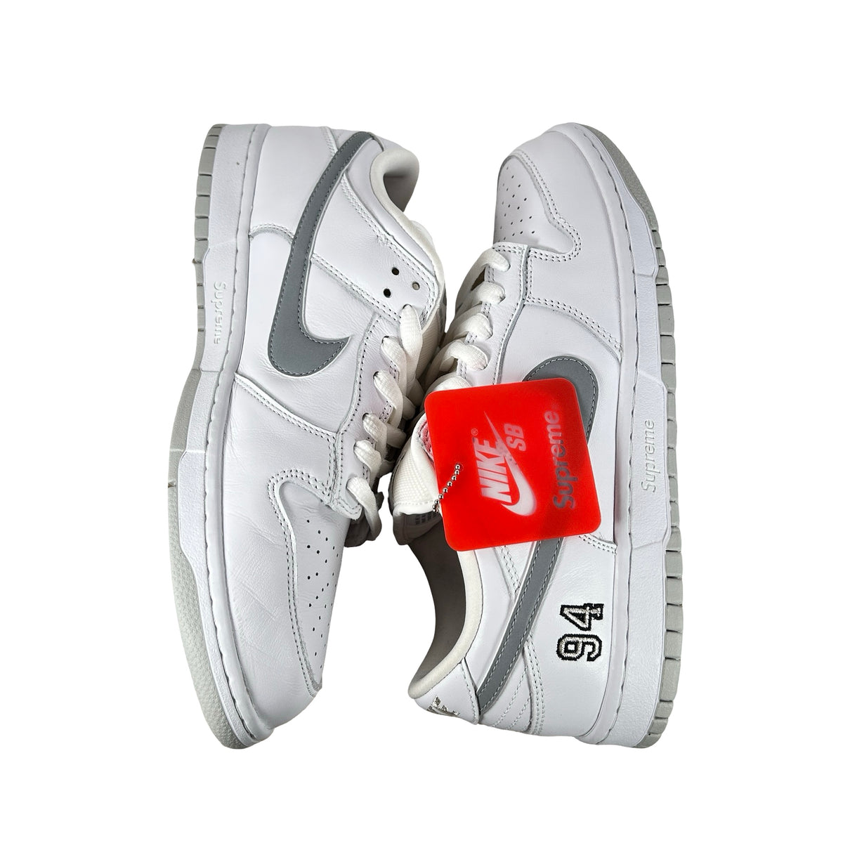 HQ8487 100 Nike SB Dunk Low Supreme 94 White Metallic Silver [USED] - 11 M (Used)