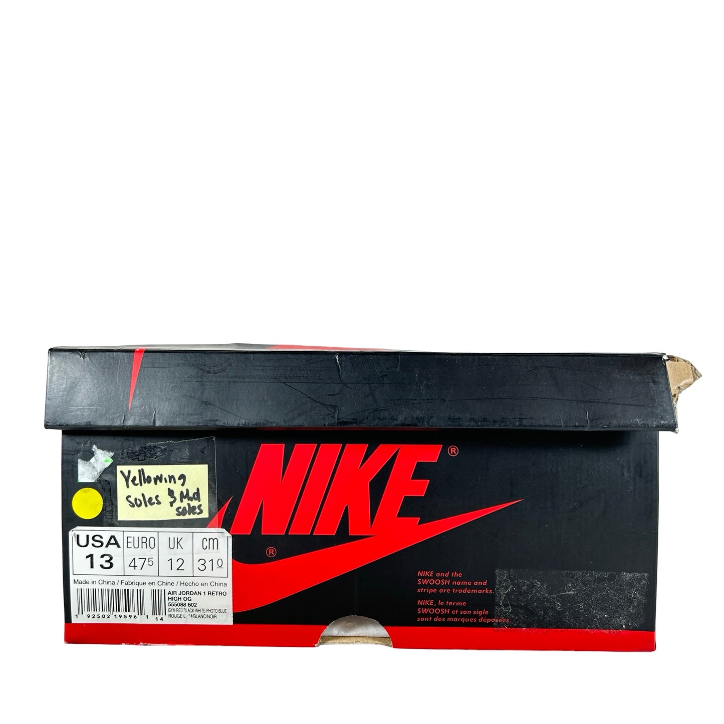 555088 602 Jordan 1 Retro High Spider-Man Origin Story - 13 M (Yellowing Soles) (Yellowing Midsoles)