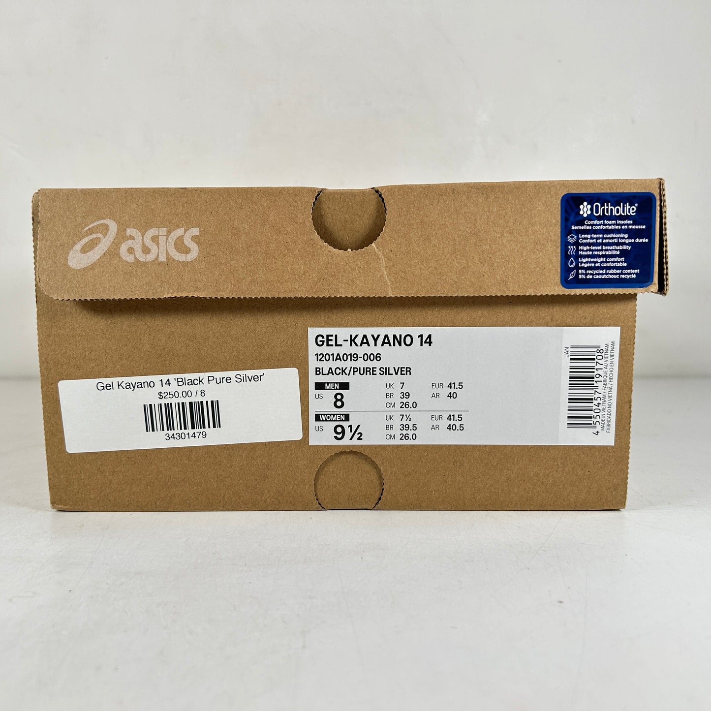 1201A019 006 ASICS Gel-Kayano 14 Black Pure Silver [USED] - 8 M (Used)