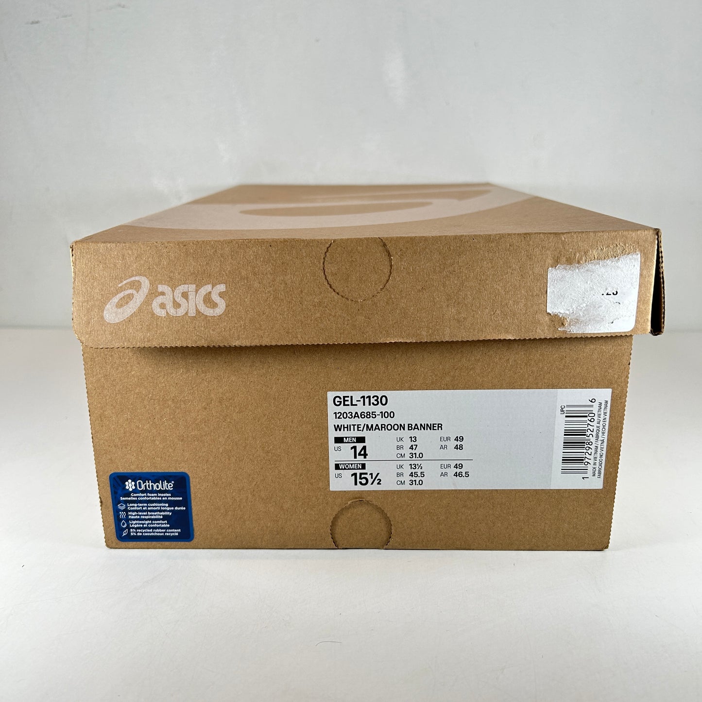 1203A685 100 ASICS Gel-1130 White Maroon Banner [USED] - 14 M (Used)