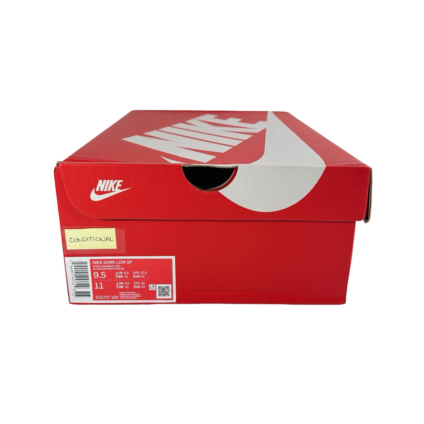 CU1727 100 Dunk Low University Red [CONDITIONAL] - 9.5 M (Yellowing Foot)