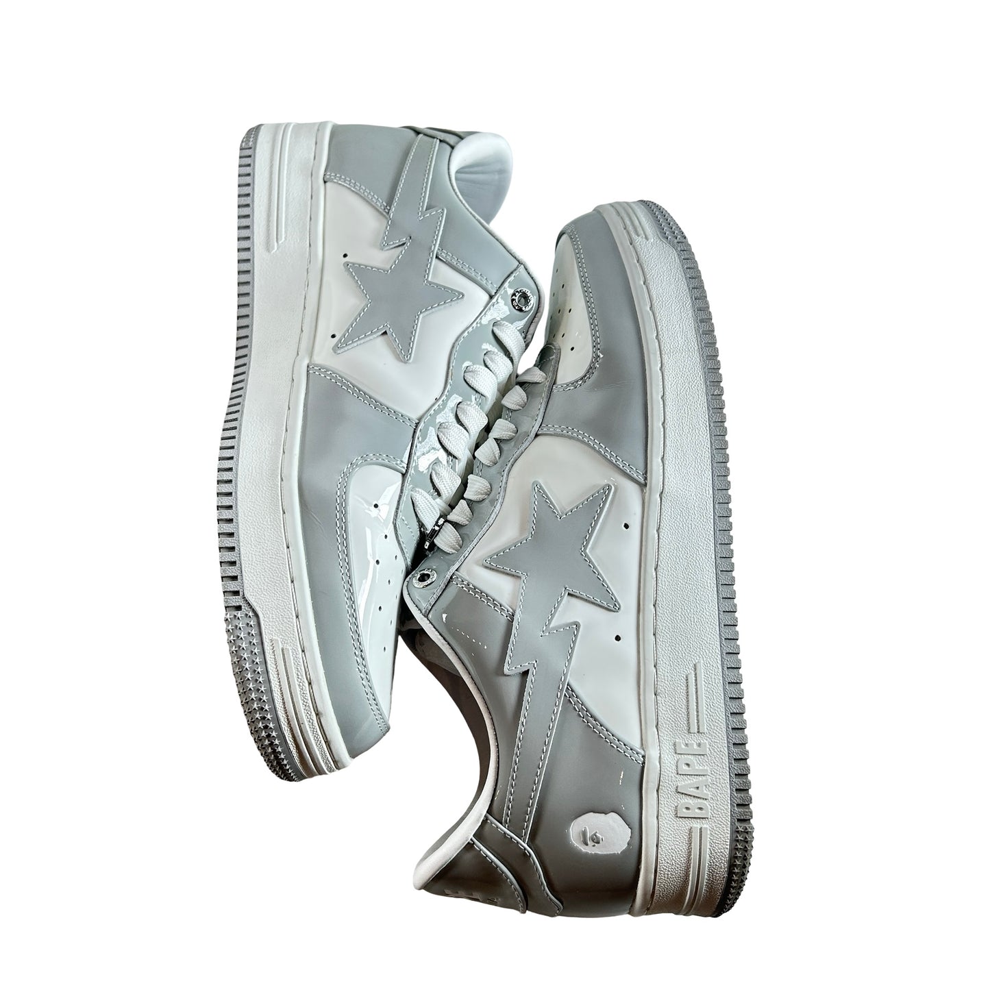 0ZXSHWX91001J-GYA A Bathing Ape Bape Sta Patent Leather White Grey (2023) [USED] - 11 M (Used)