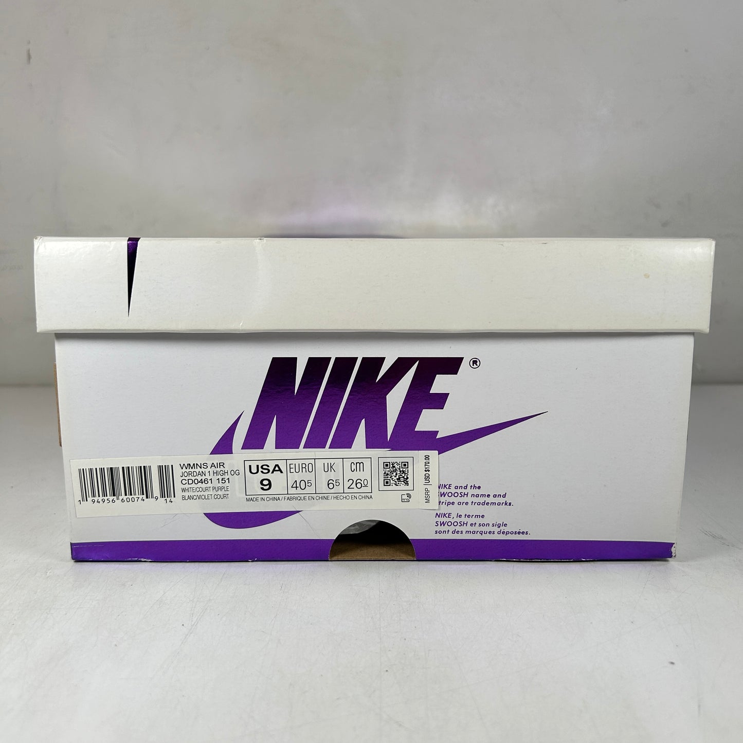 CD0461 151 Wmns Jordan 1 Retro High Court Purple [USED] - 9 W (VNDS)