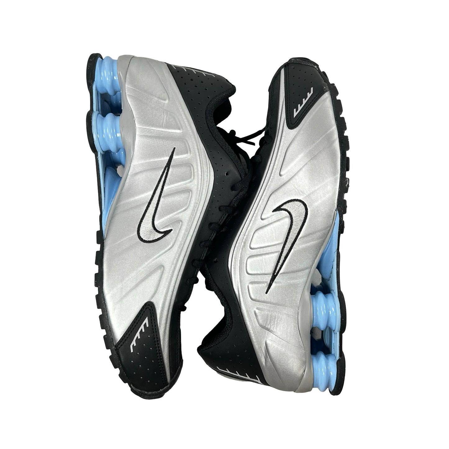 HQ1988 004 Nike Shox R4 Metallic Silver Black Psychic Blue [USED] -  9.5 M (Used) (No Box)