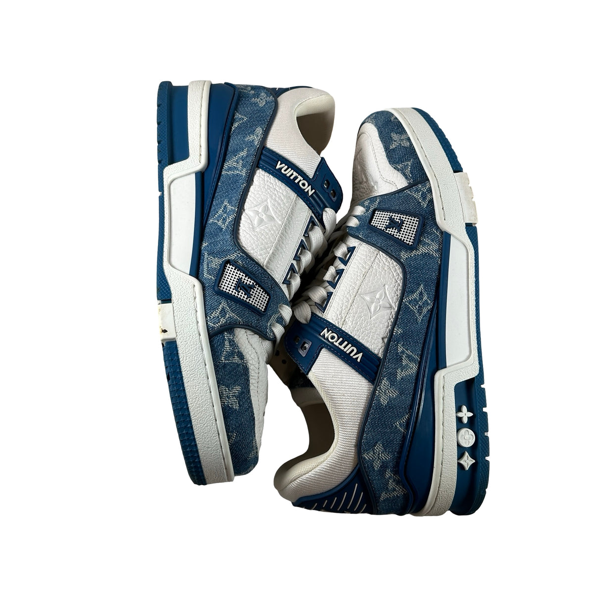 1A9JGZ Louis Vuitton LV Trainer Monogram Denim White Blue [USED] - LV 6 / US 7 (Used) (No Box)