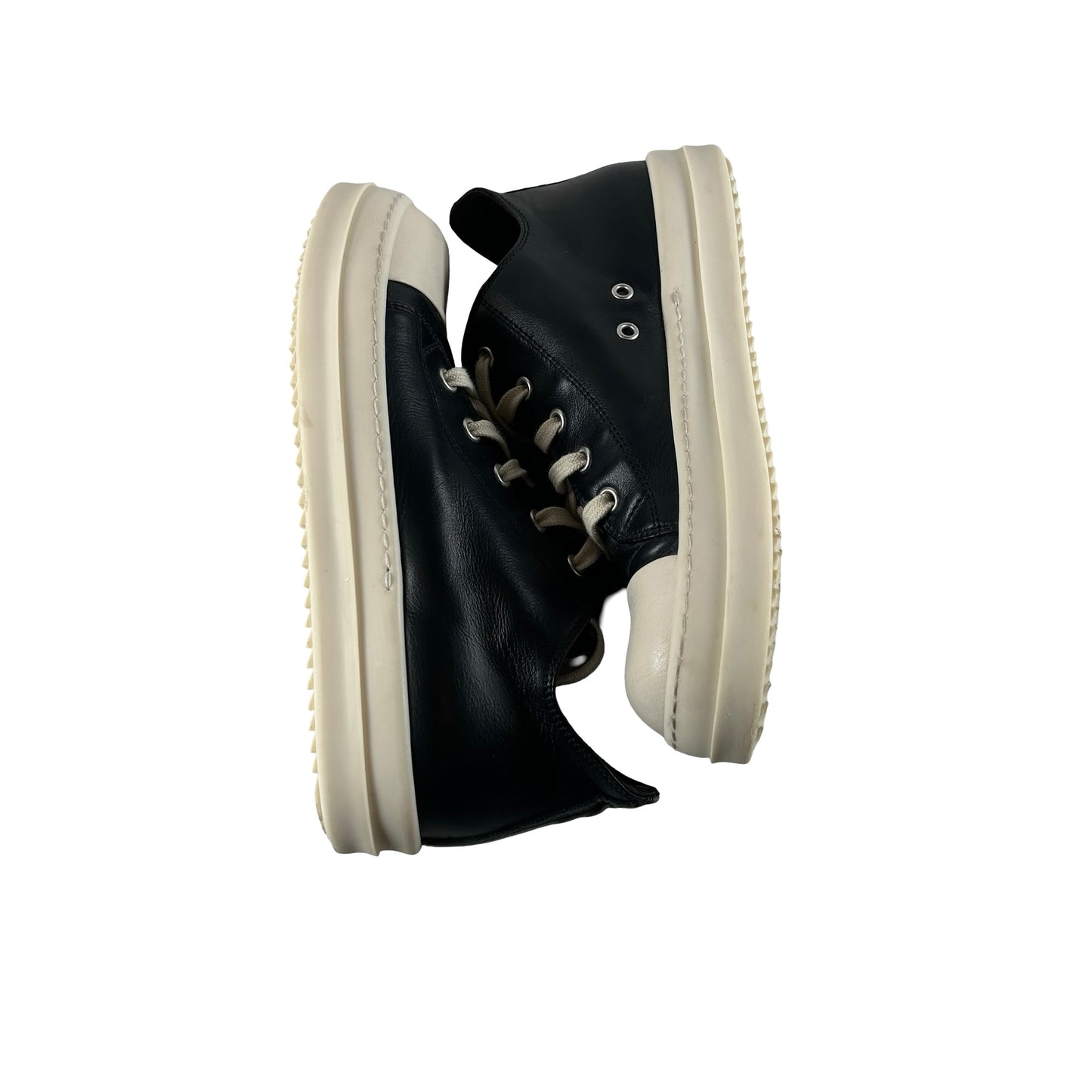 Rick Owens Low Sneaks Leather Black Milk Kids [USED] - 33 EU (Used) (No Box)