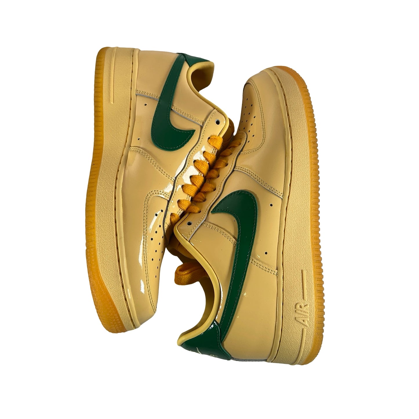 IO4489 700 Nike Air Force 1 Low Patent Leather Topaz Gold Pine Green [USED] - 9 M (Used)