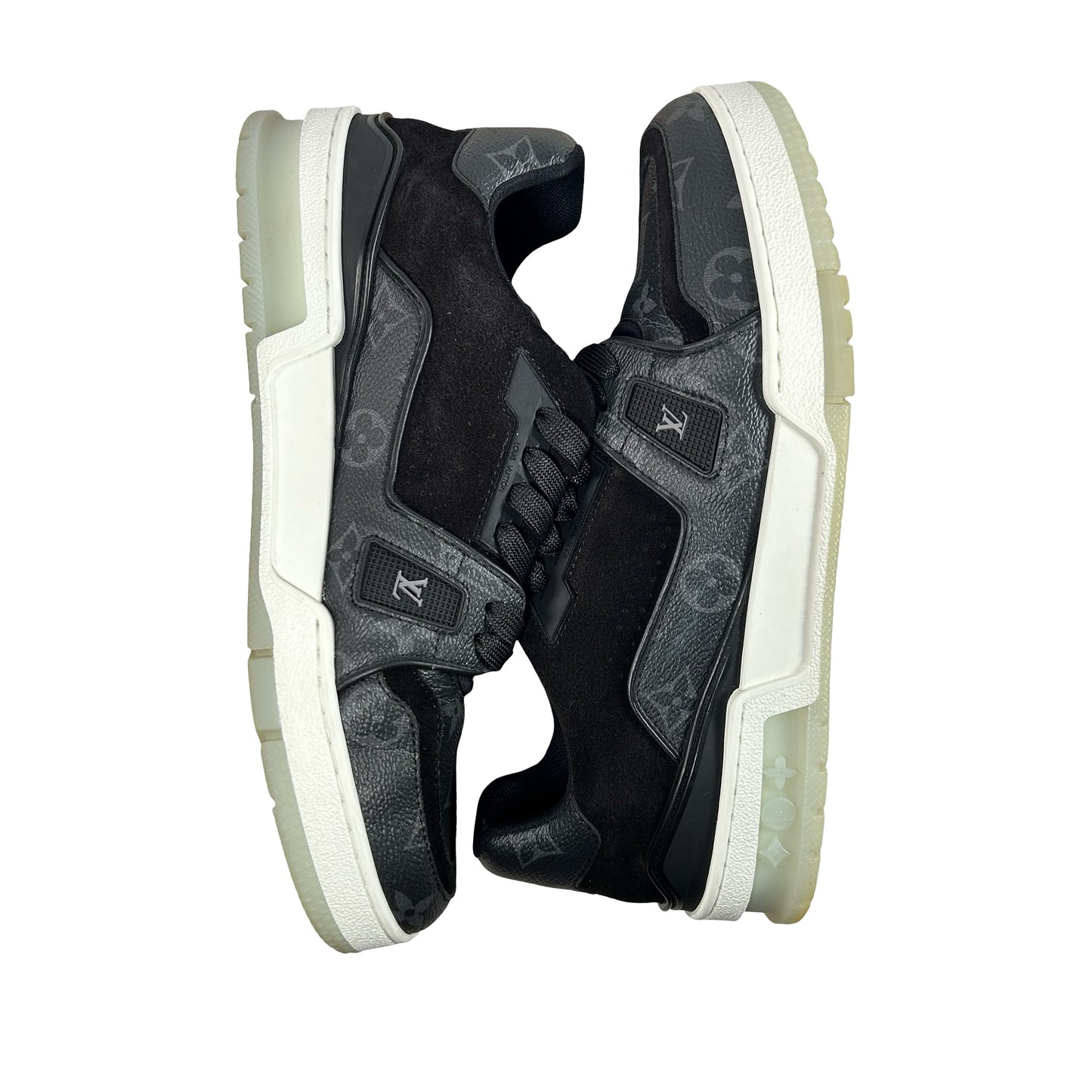 1A8PU7 Louis Vuitton Trainer Monogram Eclipse Sneakers [USED] - 6 LV (7.5 US) (Used) (No Box)