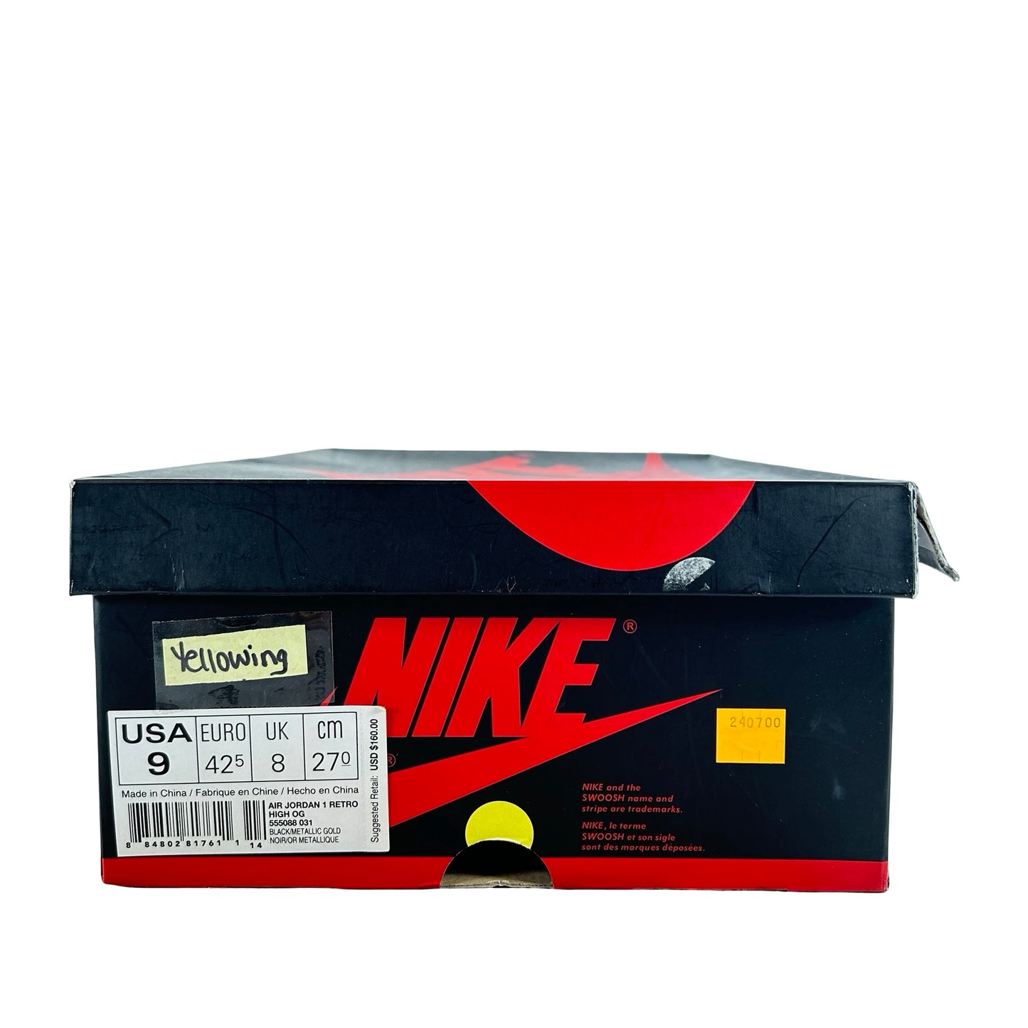 555088 031 Jordan 1 Retro High City of Flight - 9 M (Yellowing)