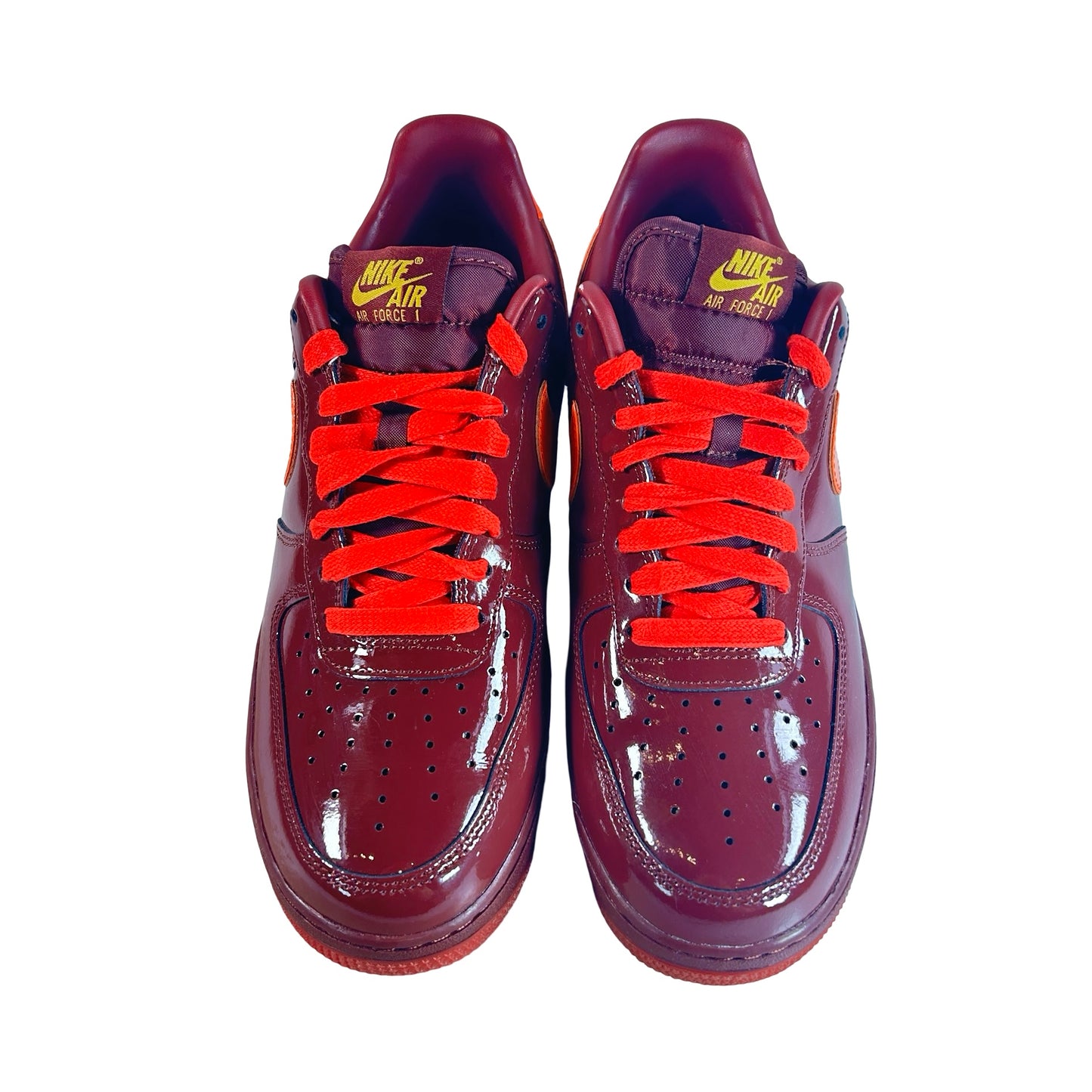 IO4489 601 Nike Air Force 1 Low Patent Leather Dark Team Red Safety Orange [USED] - 9 M (Used)