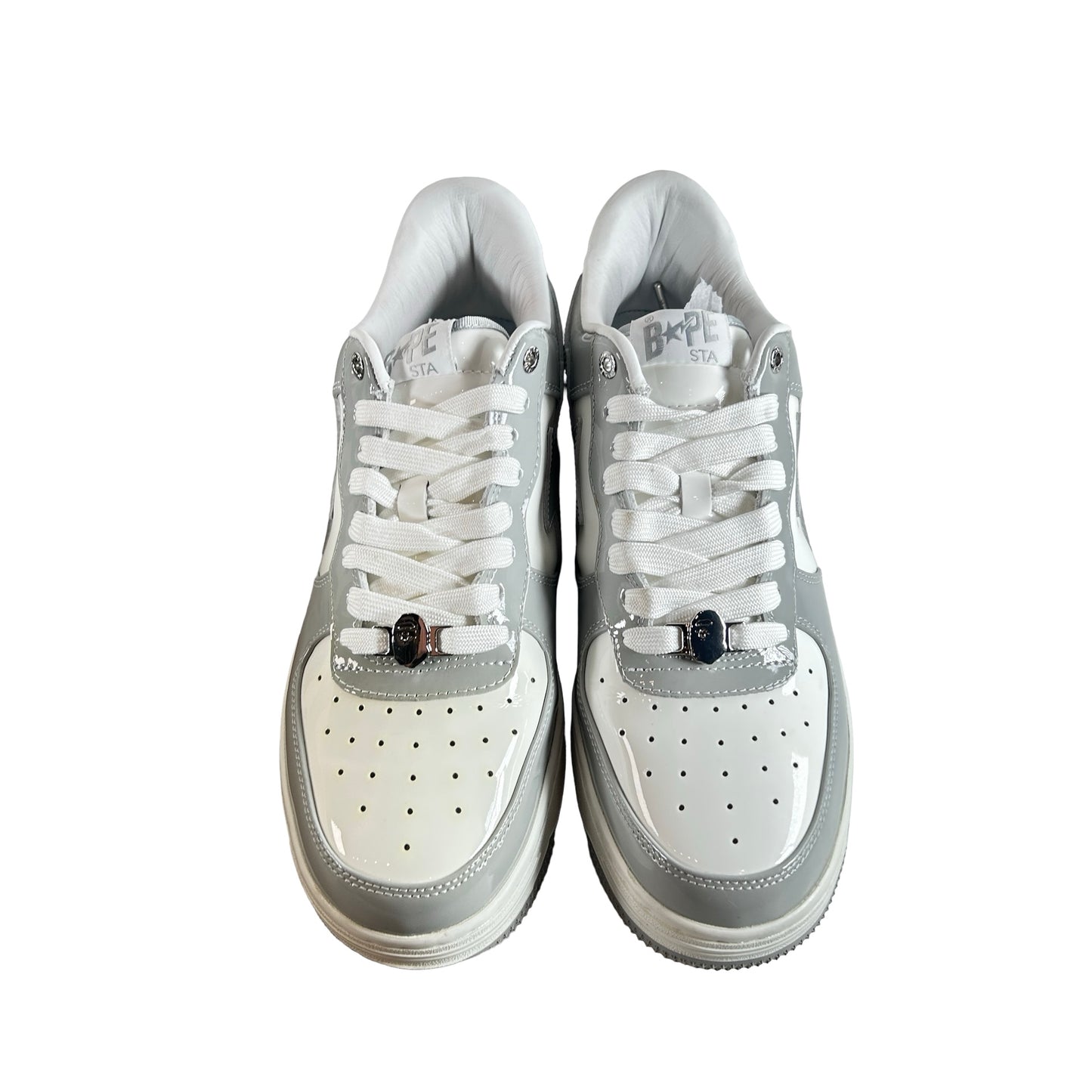 0ZXSHWX91001J-GYA A Bathing Ape Bape Sta Patent Leather White Grey (2023) [USED] - 11 M (Used)