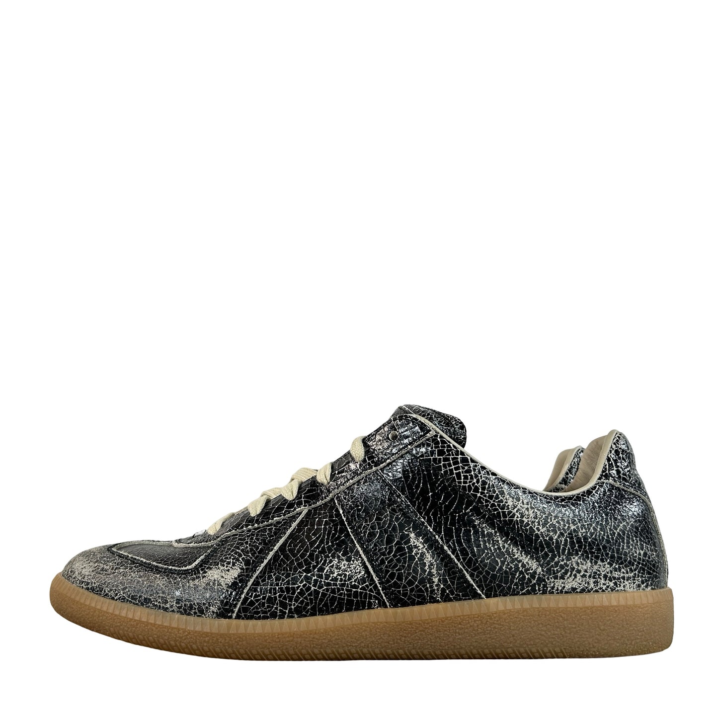 S57WS0517P7424 Maison Margiela Replica Sneakers Black Cracked Leather [USED] - 43 EU / US 10 M (Used) (No Box)