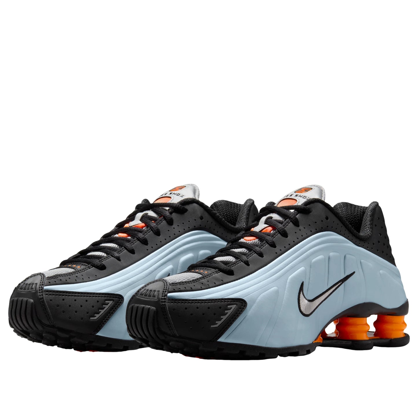 AR3565 401 Nike Shox R4 Blue Tint Total Orange Black Metallic Silver (Women's)