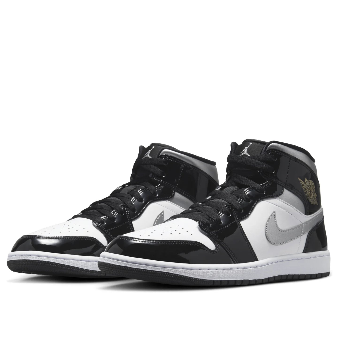 HV0789 010 Air Jordan 1 Mid SE Patent Black White Metallic Silver Metallic Gold