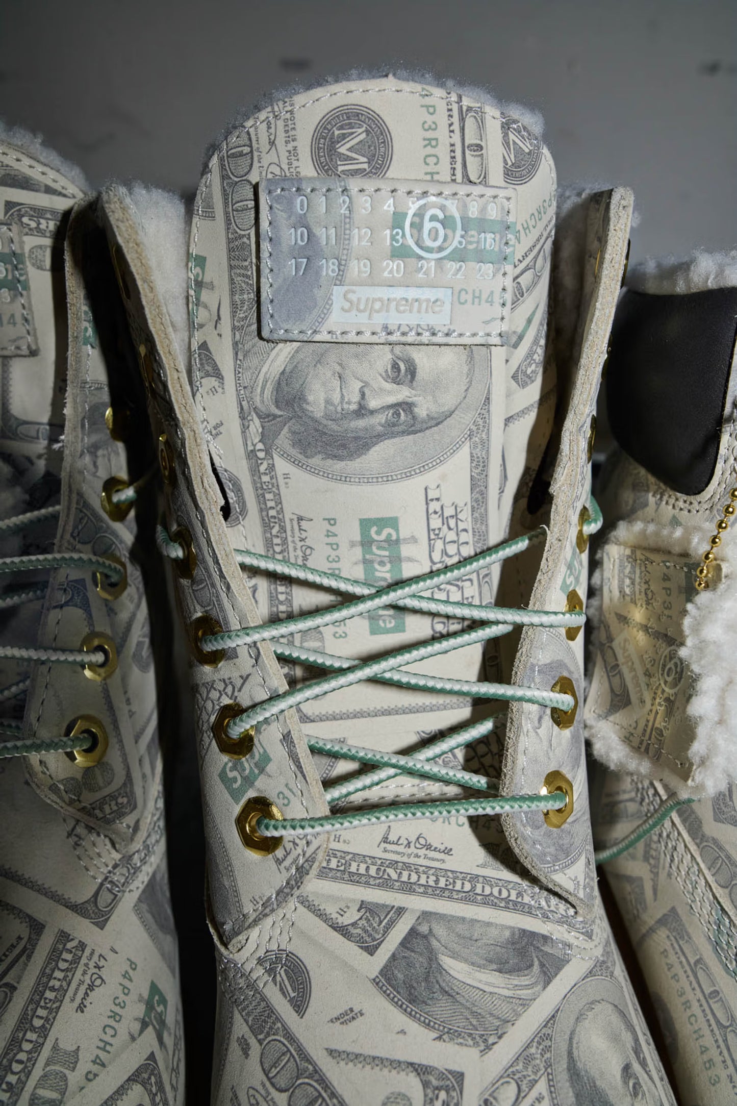 TB0A5NG5ALP Timberland 6" Premium Waterproof Boot Supreme x MM6 Maison Margiela $100 Bills