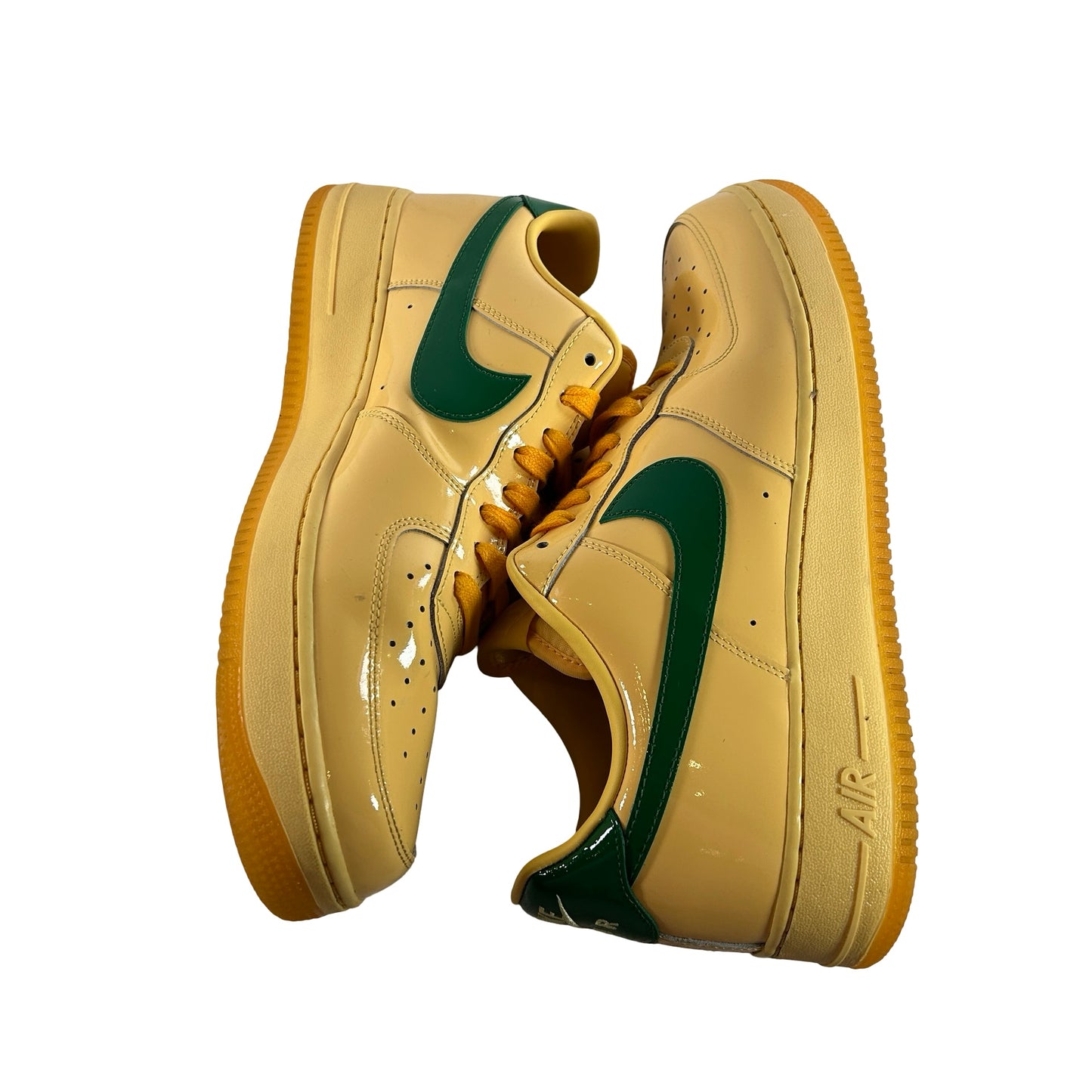 IO4489 700 Nike Air Force 1 Low Patent Leather Topaz Gold Pine Green [USED] - 14 M (Used)