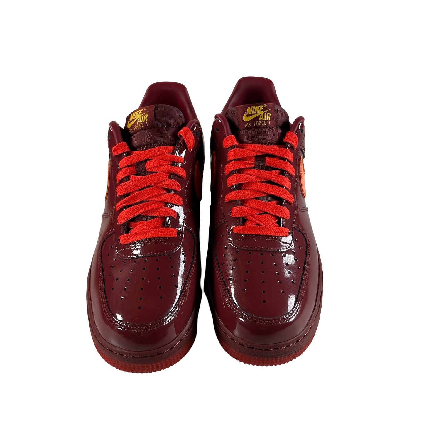 IO4489 601 Nike Air Force 1 Low Patent Leather Dark Team Red Safety Orange [USED] - 11 M (Used)
