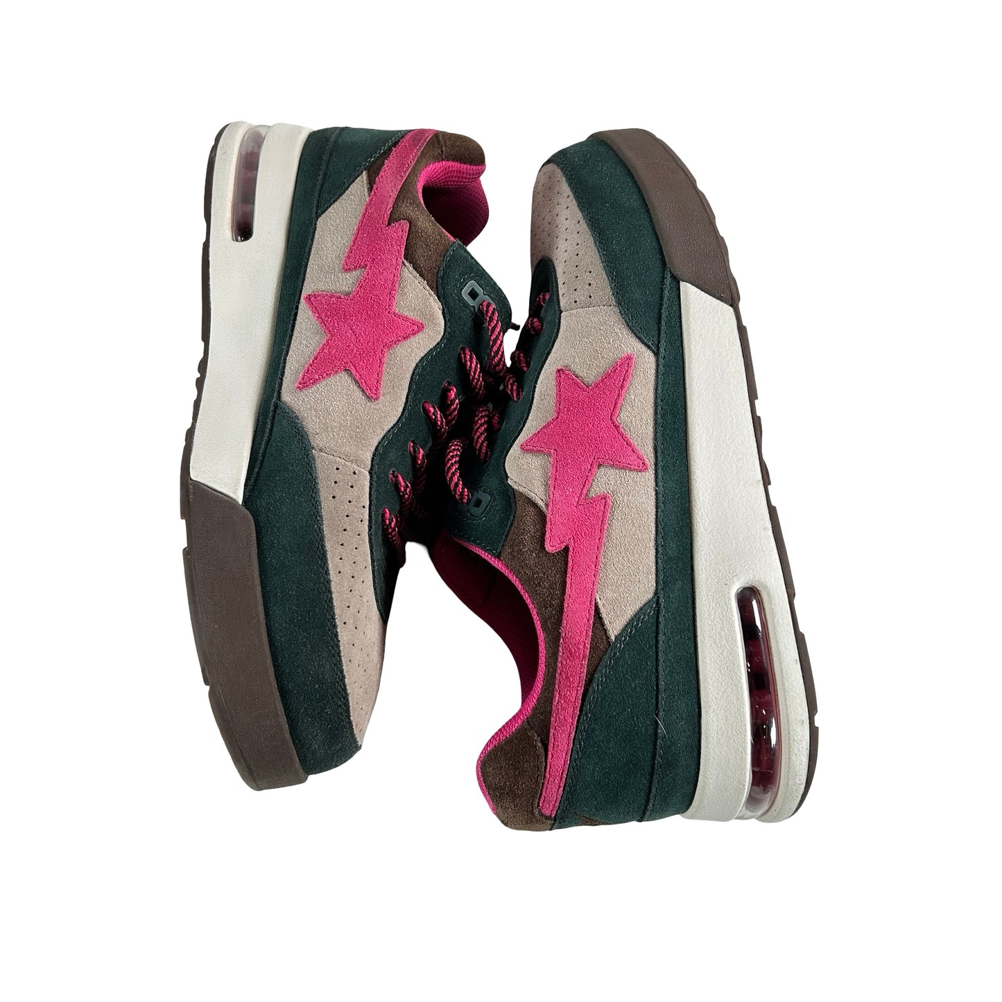 1J30191021 A Bathing Ape Road Sta Premium Suede Dark Green Pink Beige [USED] - 9 M (Used)