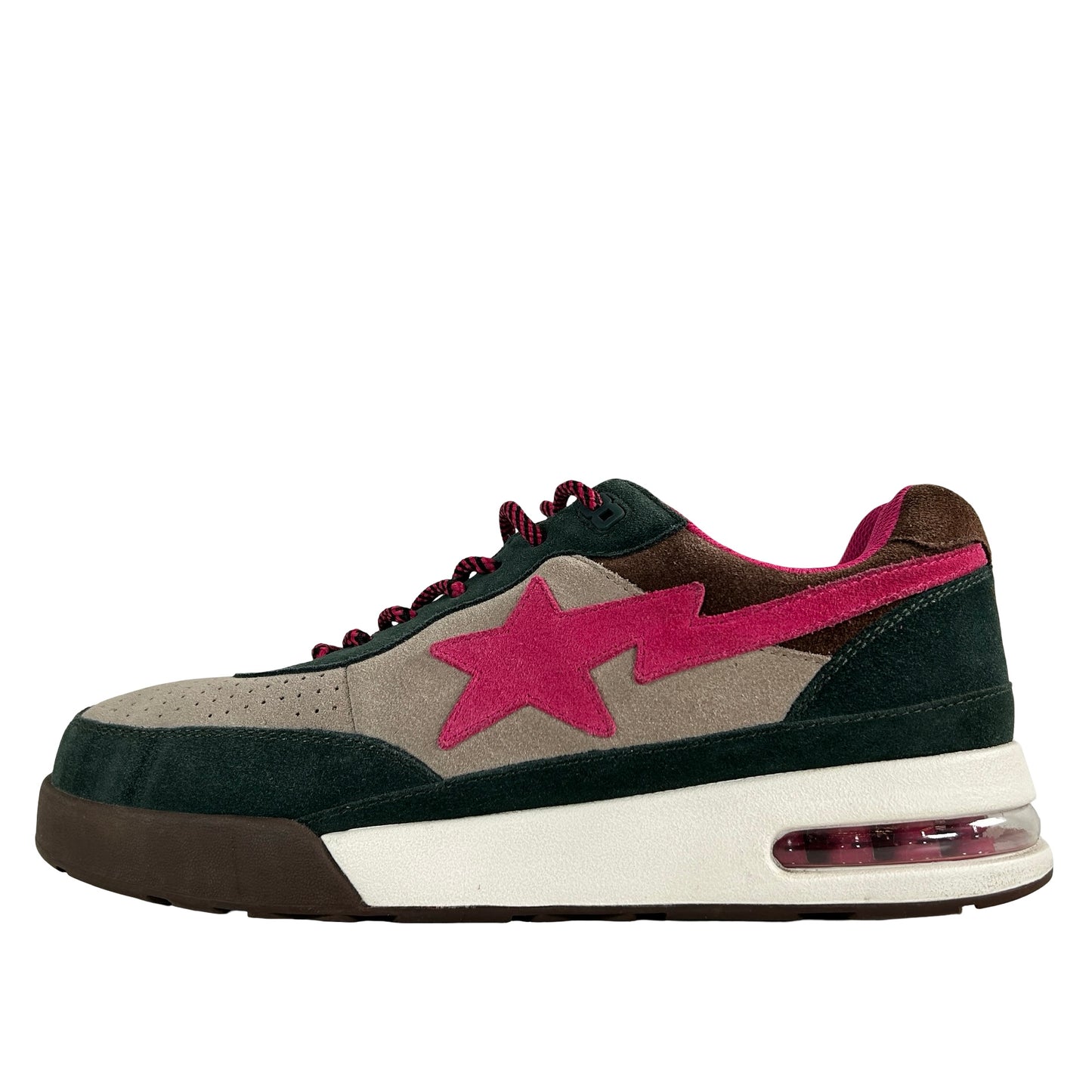 1J30191021 A Bathing Ape Road Sta Premium Suede Dark Green Pink Beige [USED] - 9 M (Used)