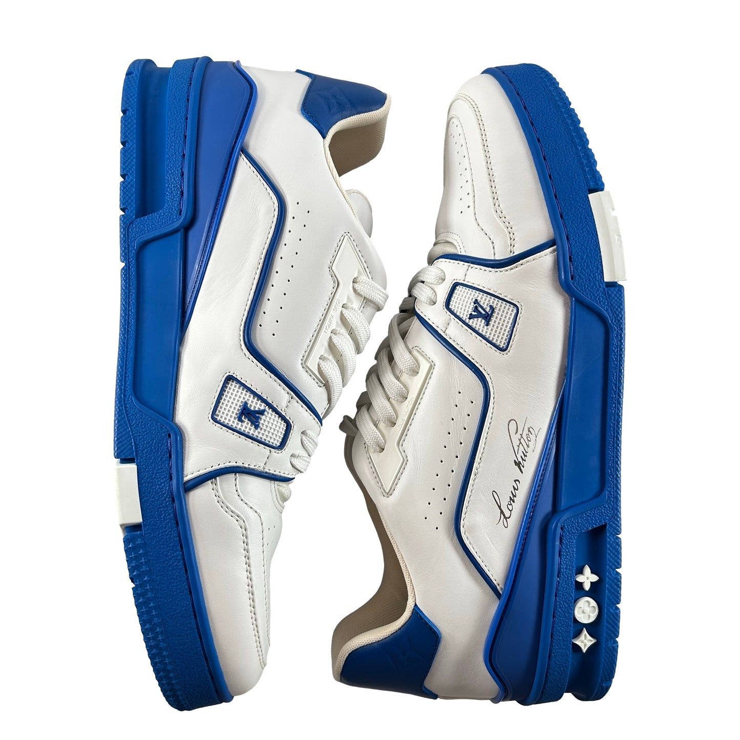 1A8SJV Louis Vuitton Trainer White Blue Signature [USED] - LV 8.5 / US 9.5
