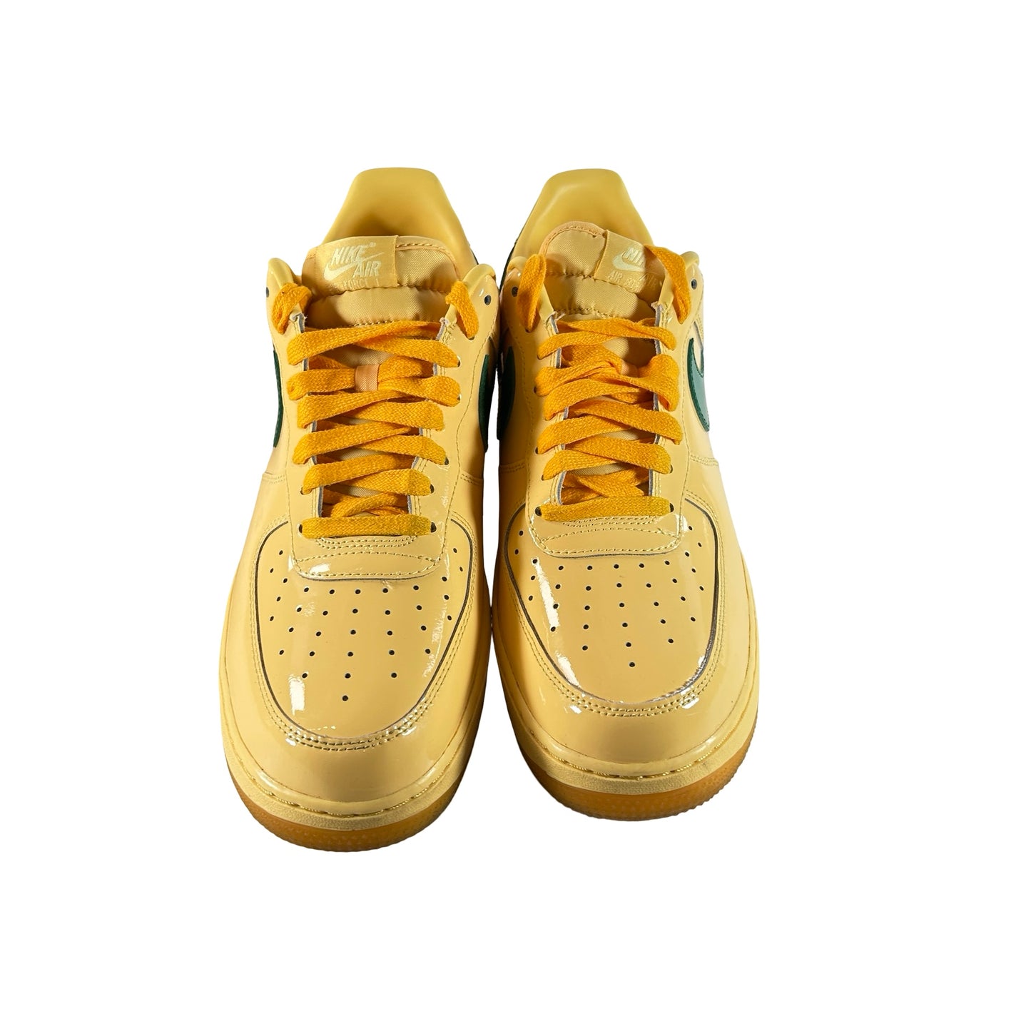 IO4489 700 Nike Air Force 1 Low Patent Leather Topaz Gold Pine Green [USED] - 12.5 M (Used)