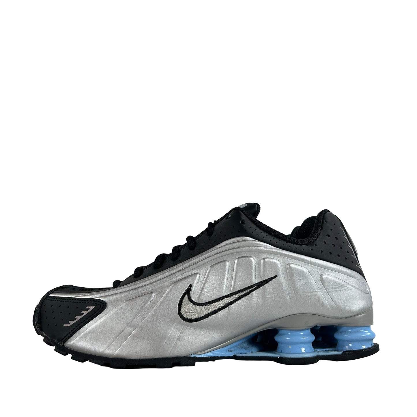 HQ1988 004 Nike Shox R4 Metallic Silver Black Psychic Blue [USED] - 9 M (Used) (No Box)
