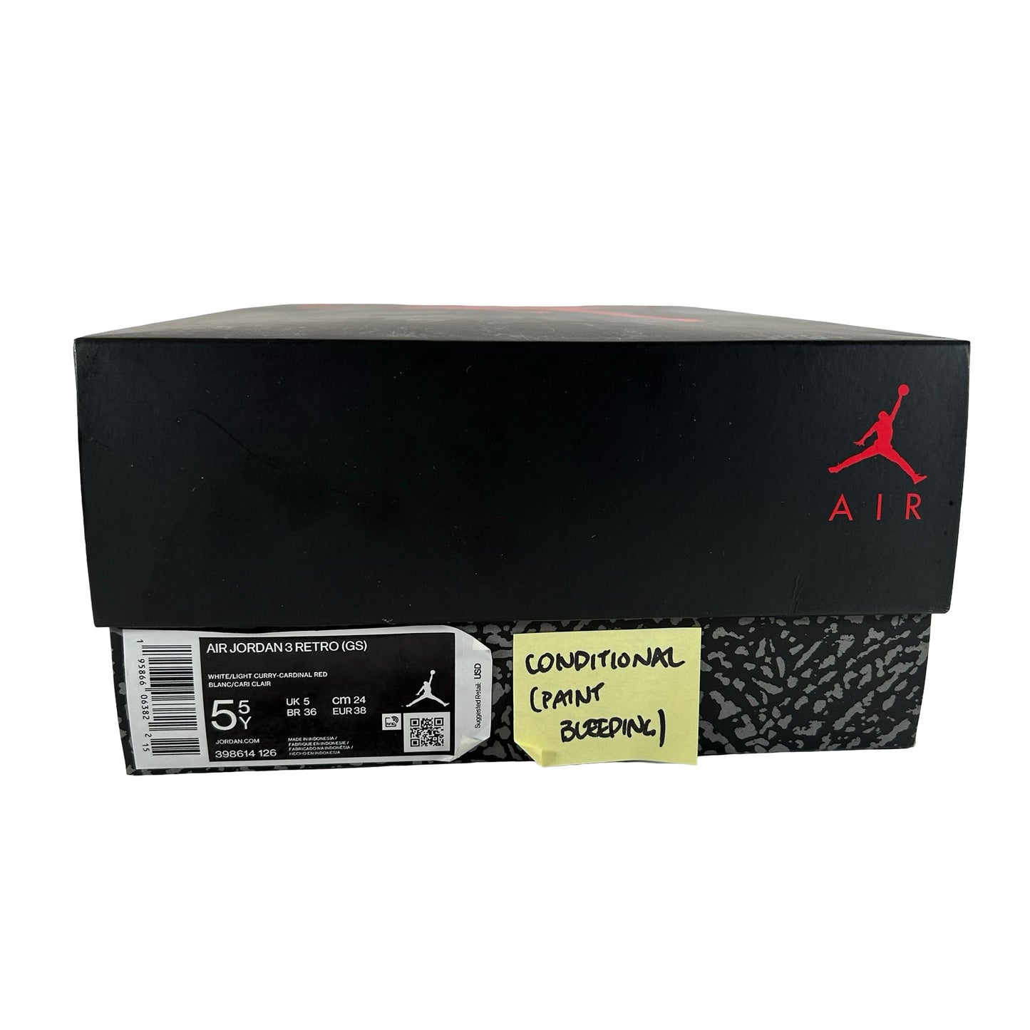398614 126 Jordan 3 Retro Cardinal (GS) [CONDITIONAL] - 5.5 Y (Paint Bleeding)