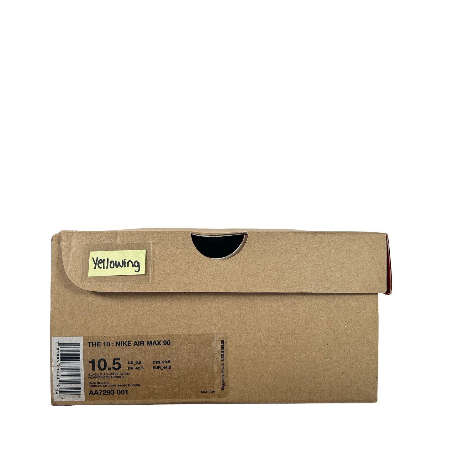 AA7293 001 Air Max 90 Off-White Black - 10.5 M (Swooshes Slightly Yellowing)