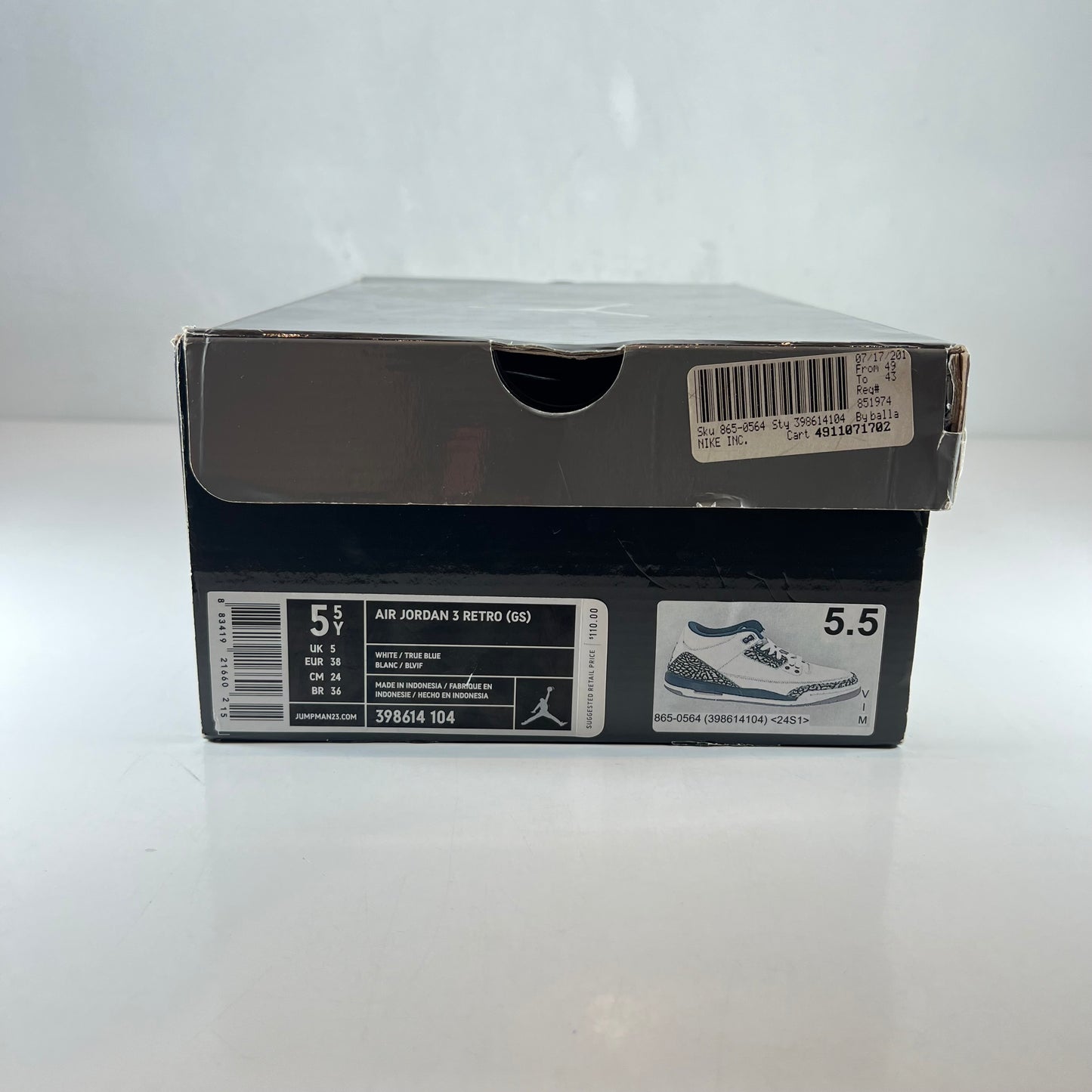 398614 104 Jordan 3 Retro True Blue (2011) (GS) [USED] - 5.5 Y (Used)
