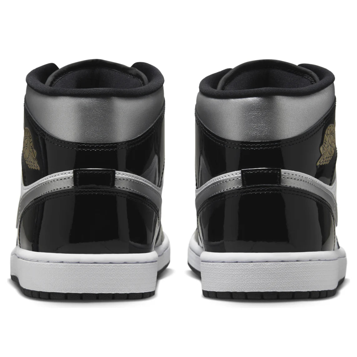 HV0789 010 Air Jordan 1 Mid SE Patent Black White Metallic Silver Metallic Gold
