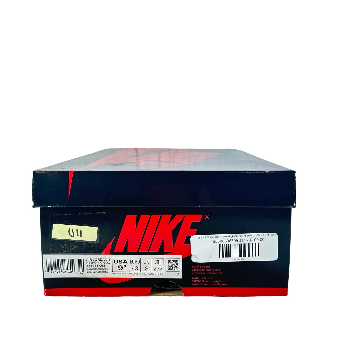 555088 063 Jordan 1 Retro High OG Patent Bred [USED] - 9.5 M (Used11)