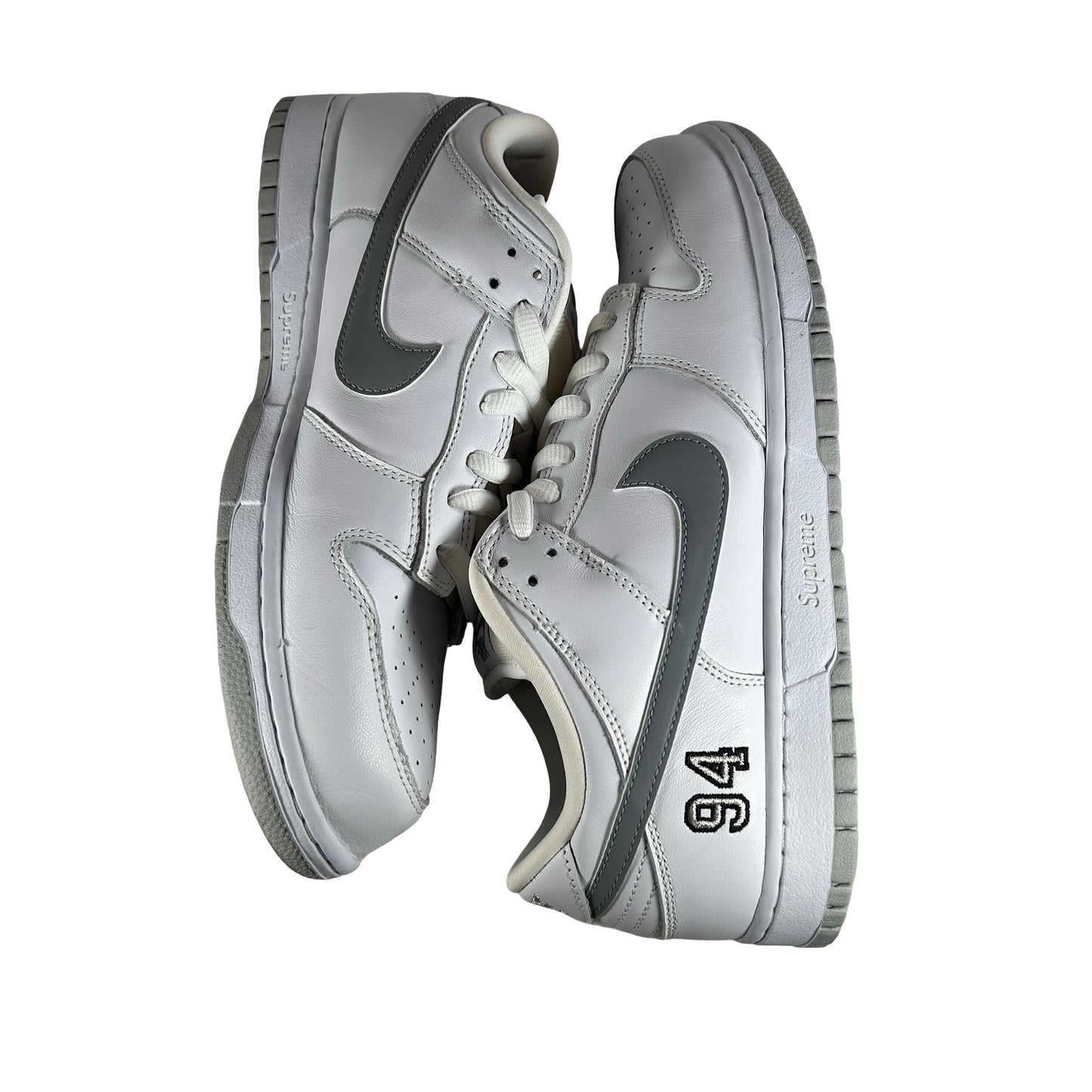 HQ8487 100 Nike SB Dunk Low Supreme 94 White Metallic Silver [USED] - 11.5 M (Used) (Replace Box)