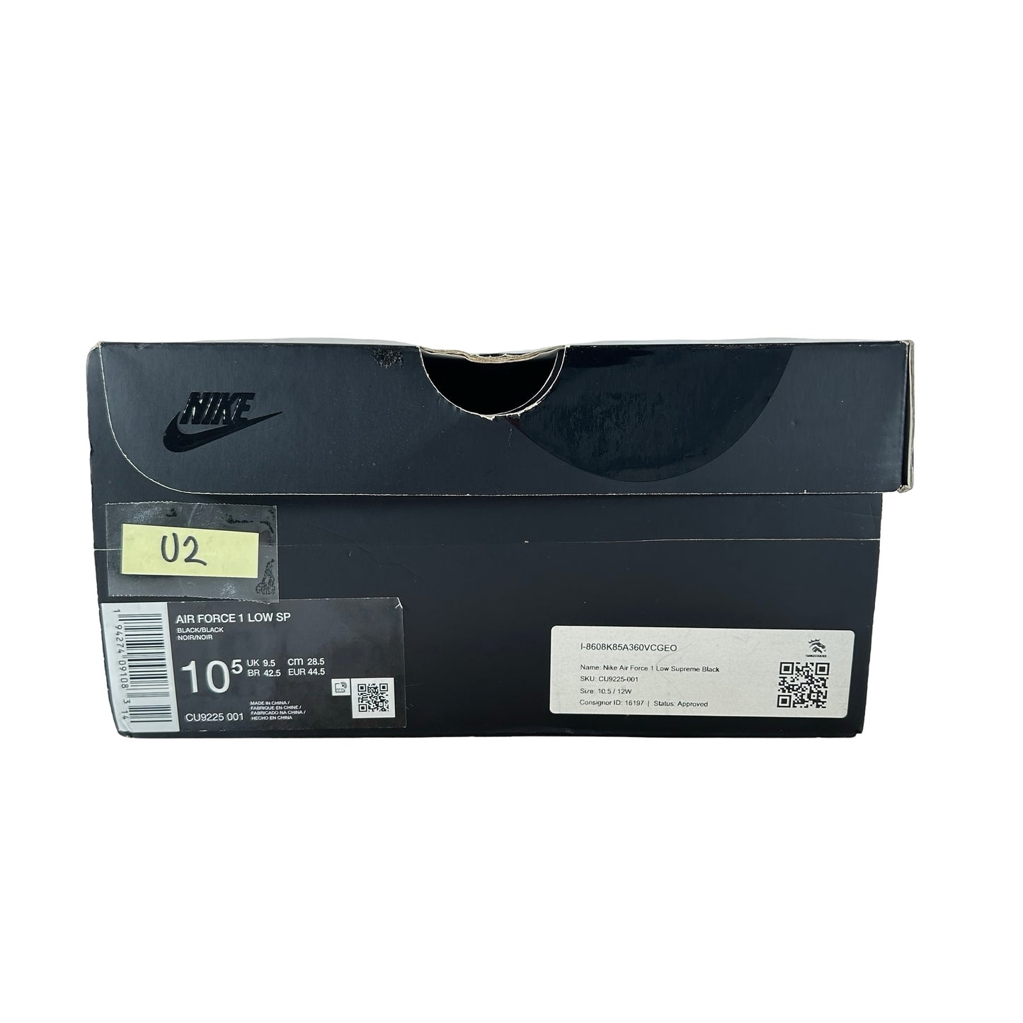 CU9225 001 Air Force 1 Low Supreme Black [USED] - 10.5 M (Used2)